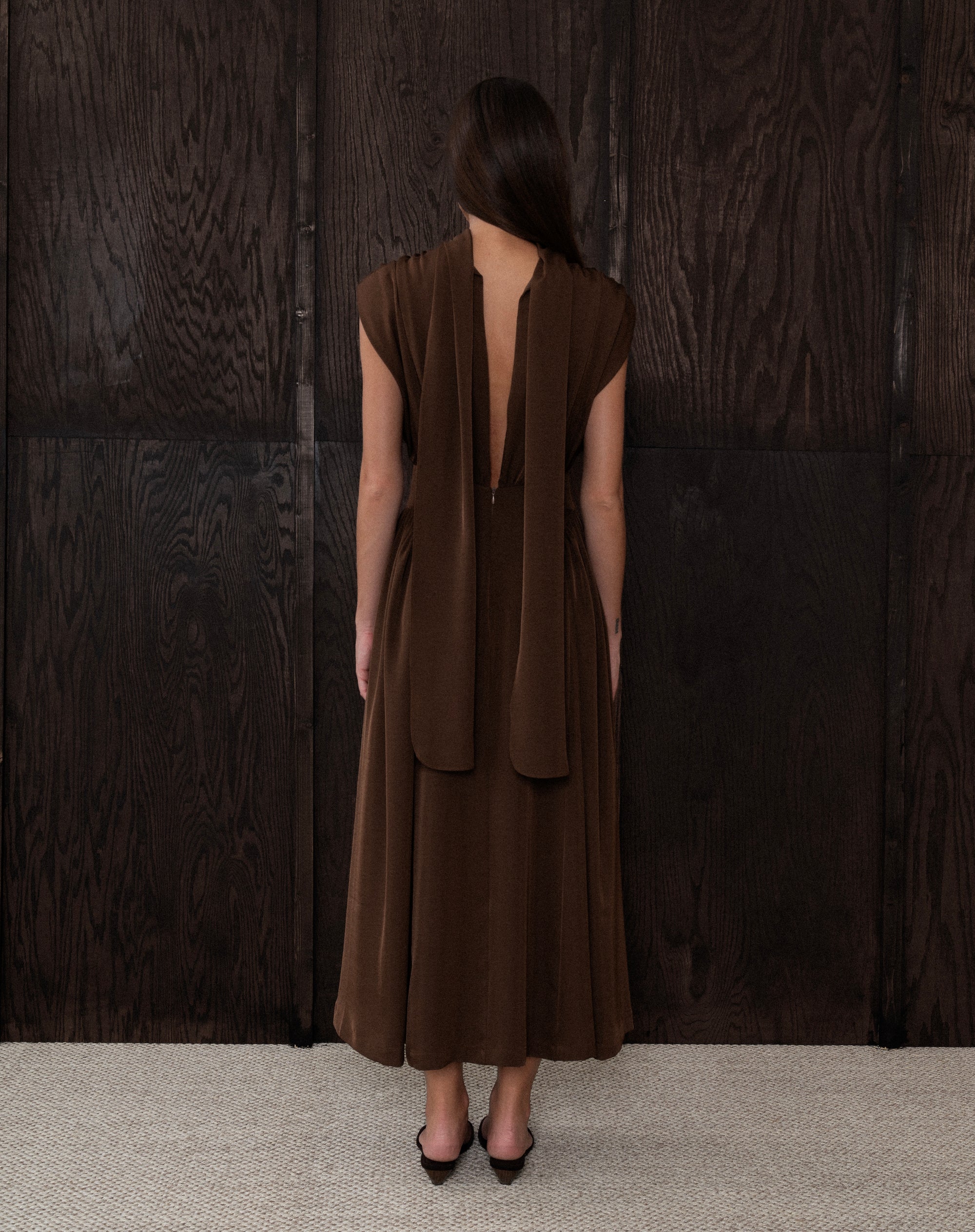 Eliana Sleeveless Back Tie Dress, Dark Brown