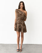 Molly Asymmetrical Shoulder Mini Dress, Leopard