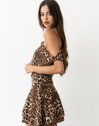 Molly Asymmetrical Shoulder Mini Dress, Leopard