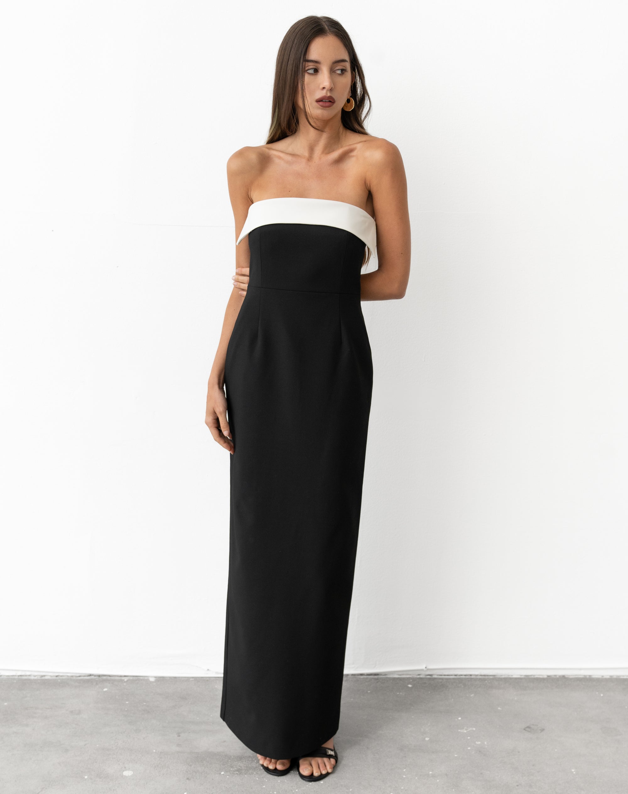 Lydia Tube Top Column Maxi Dress, Black