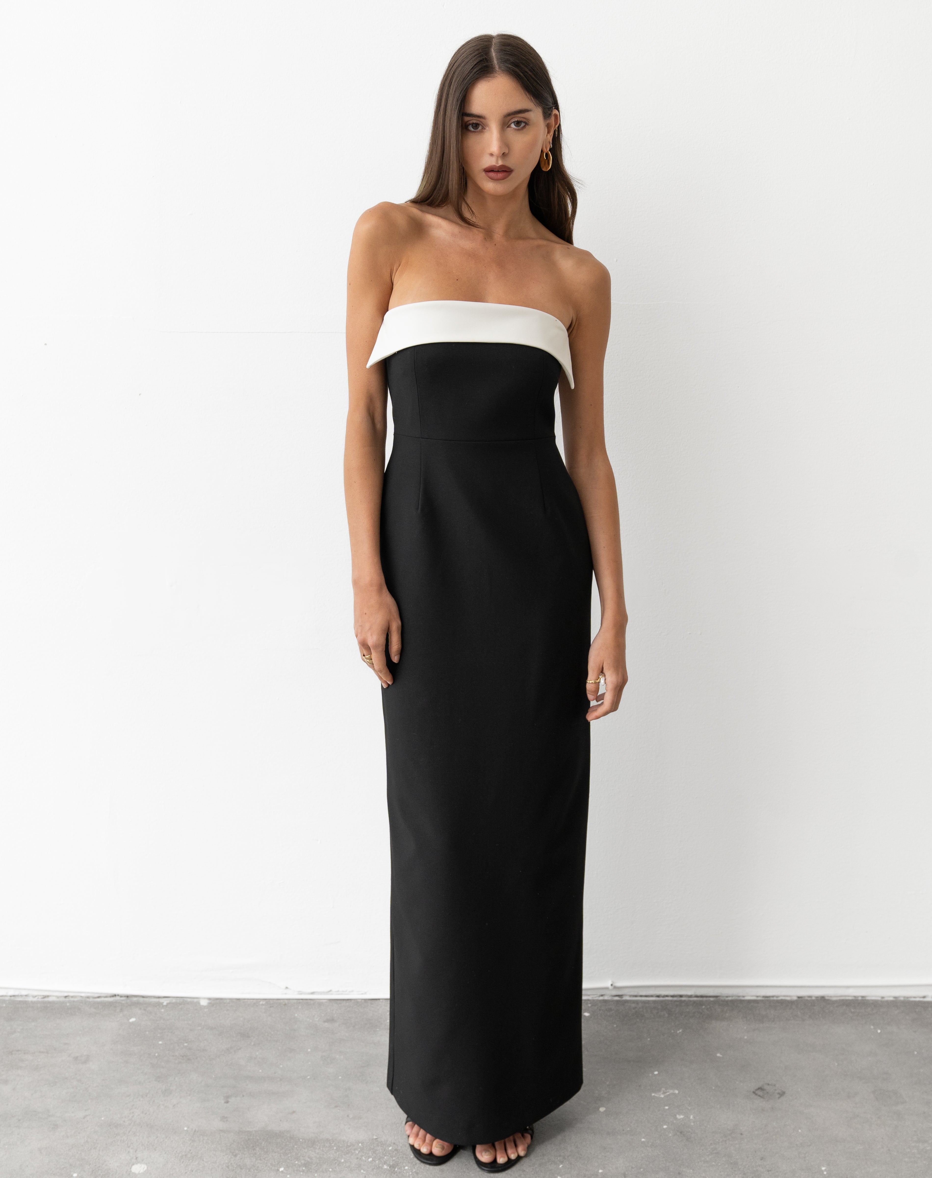 Lydia Tube Top Column Maxi Dress, Black