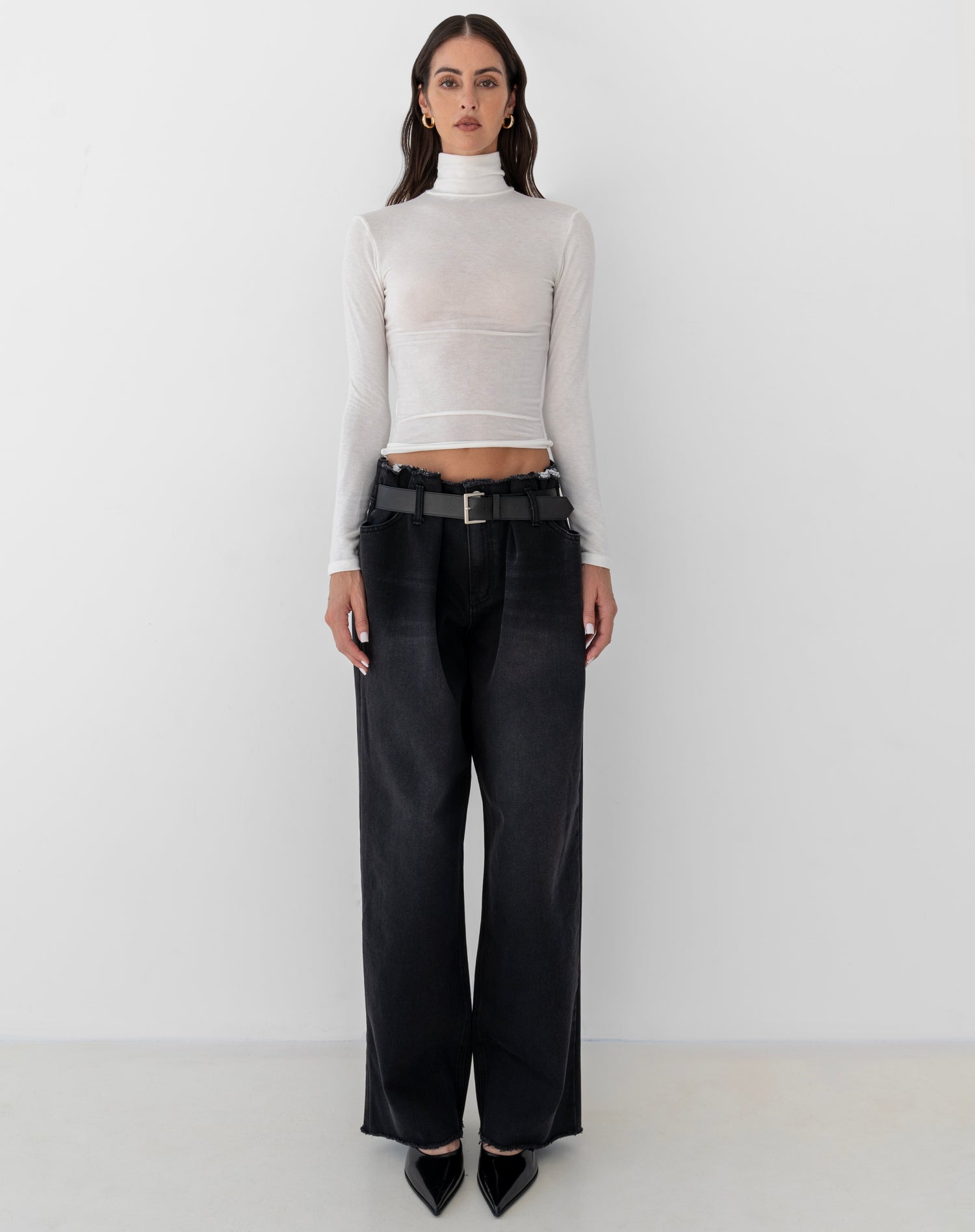 Ella Turtle Neck Long Sleeve Top, White