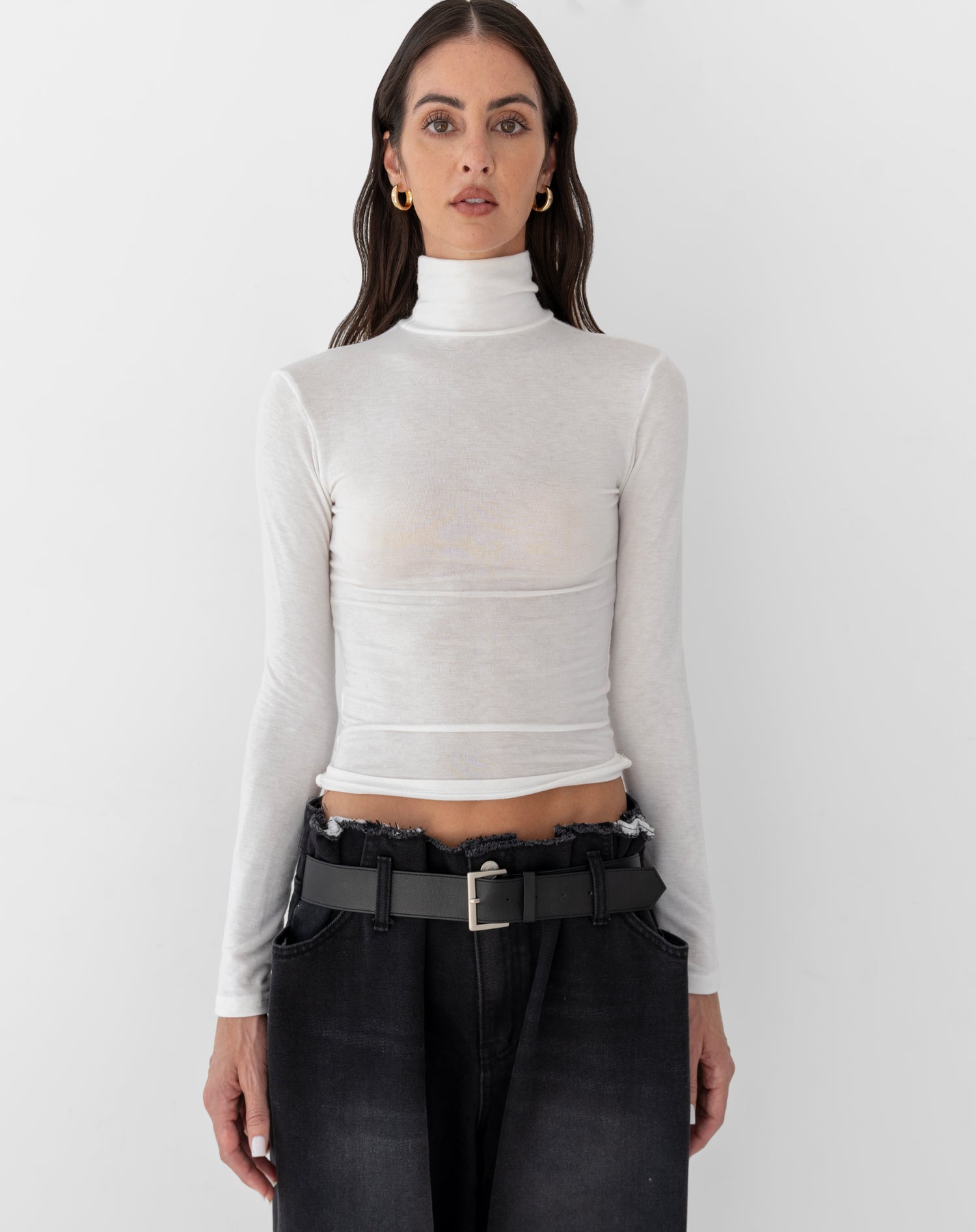 Ella Turtle Neck Long Sleeve Top, White