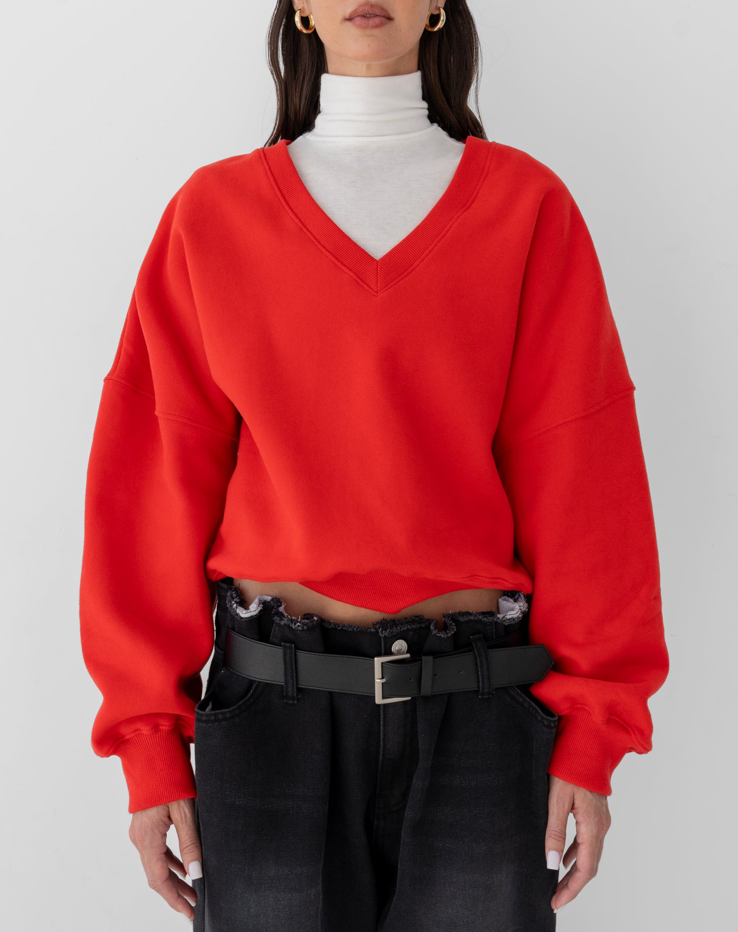 Avery V Neck Oversized Sweatshirt, Red