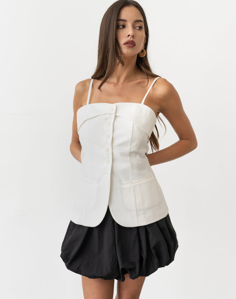 Skylar Button Down Sleeveless Top, White