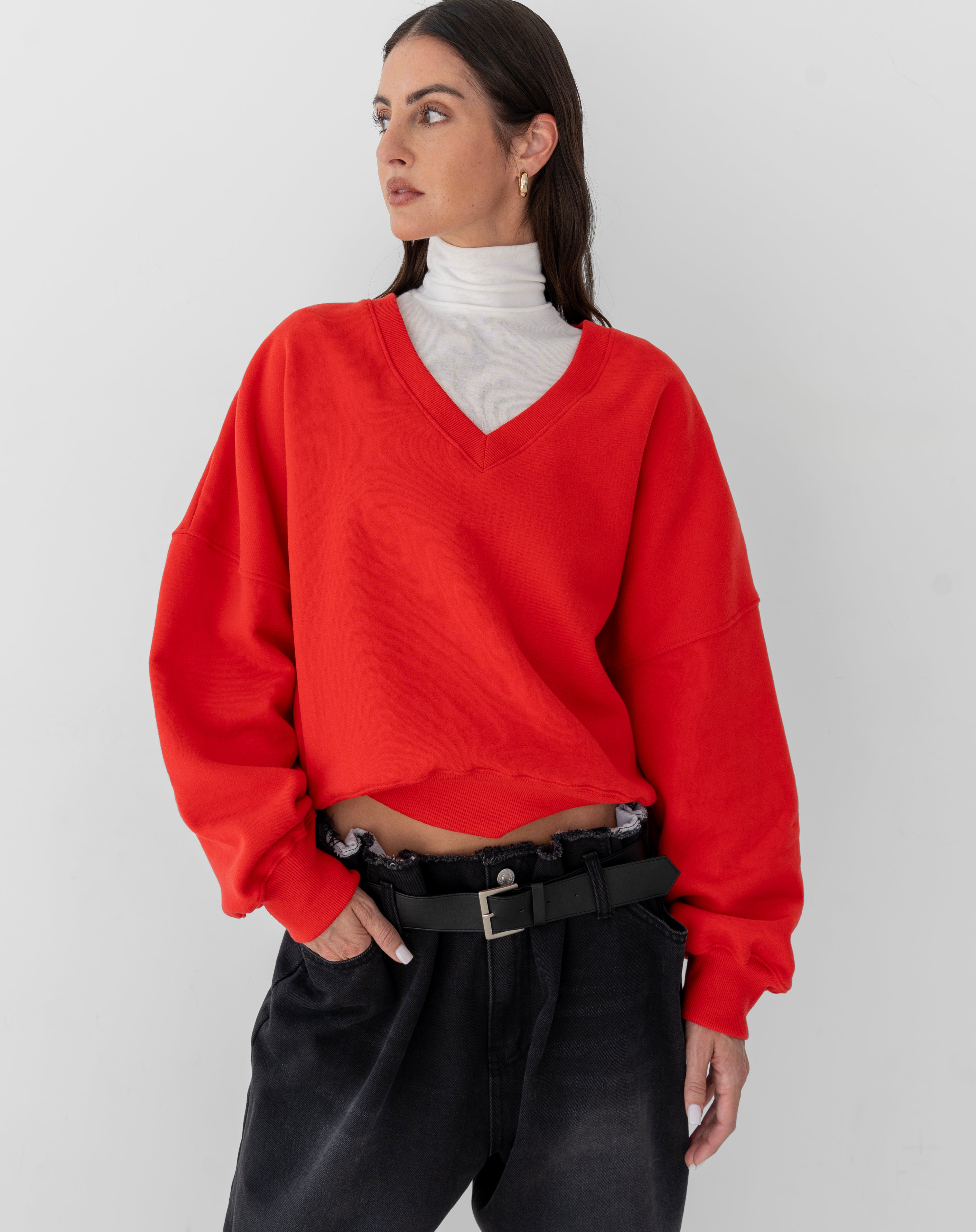 Avery V Neck Oversized Sweatshirt, Red