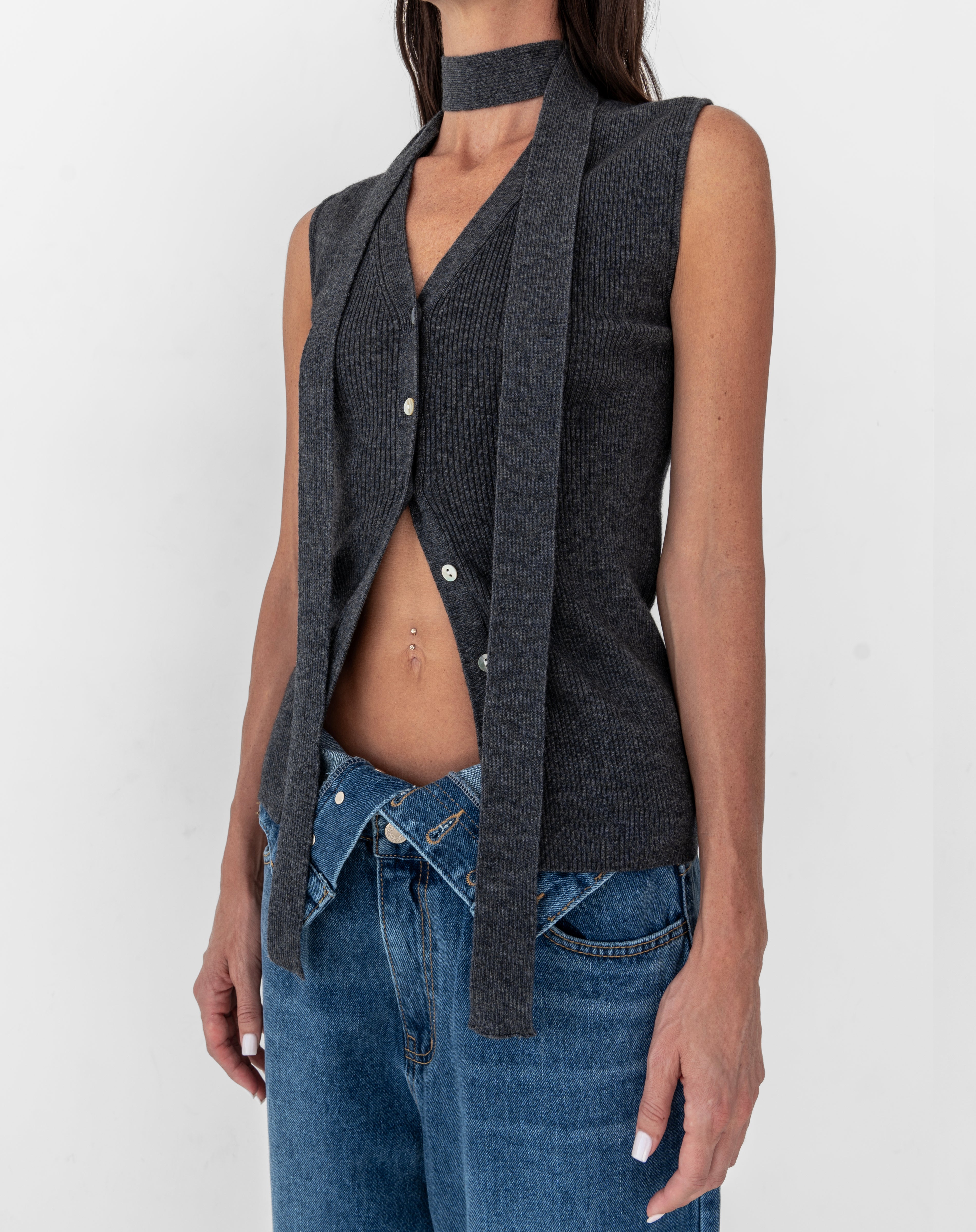Darcy Knit Vest With A Scarf, Charcoal