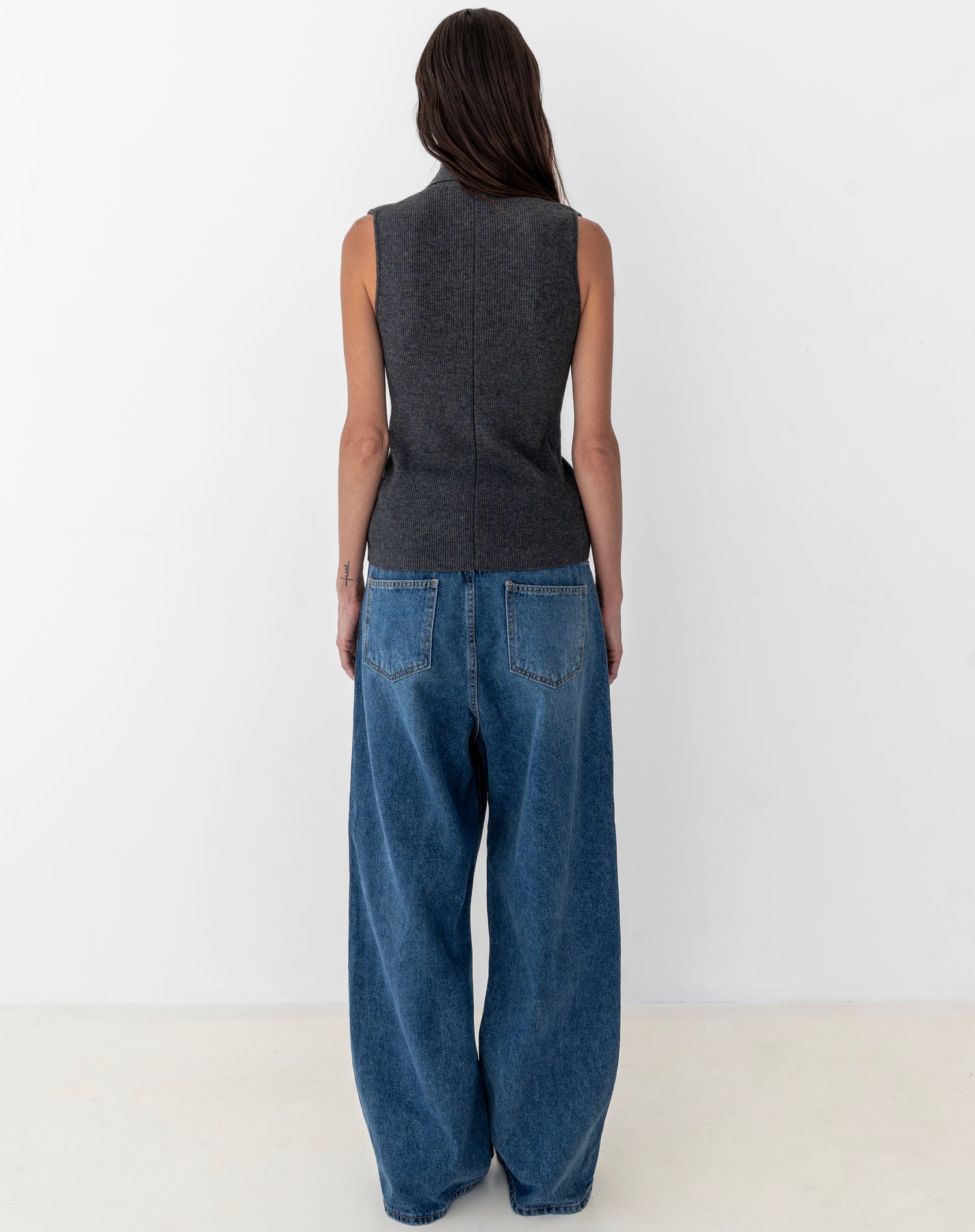 Callum Folded Waist Straight Leg Jeans, Mid Wash