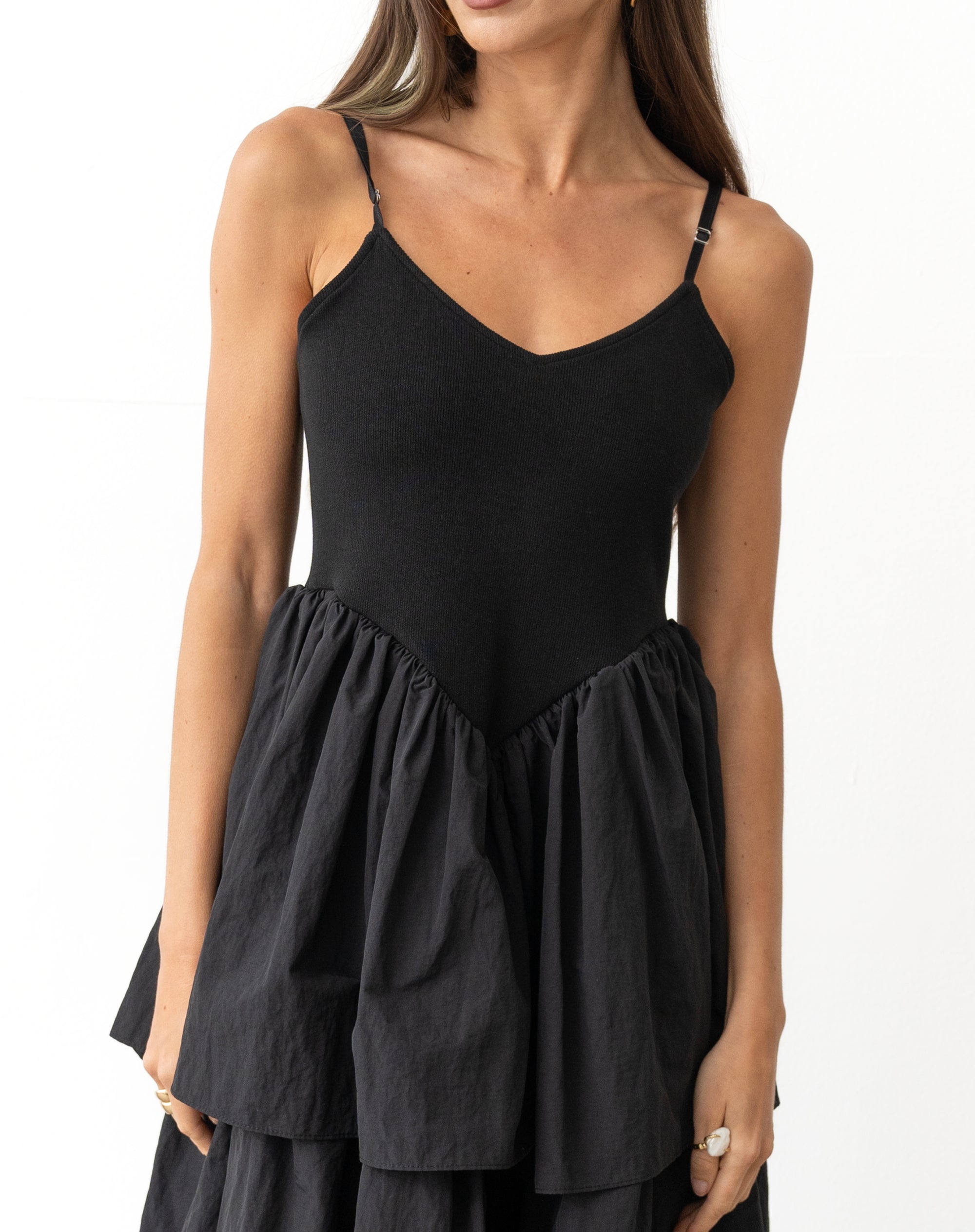 Andrea Basque Low Waist Dress, Black