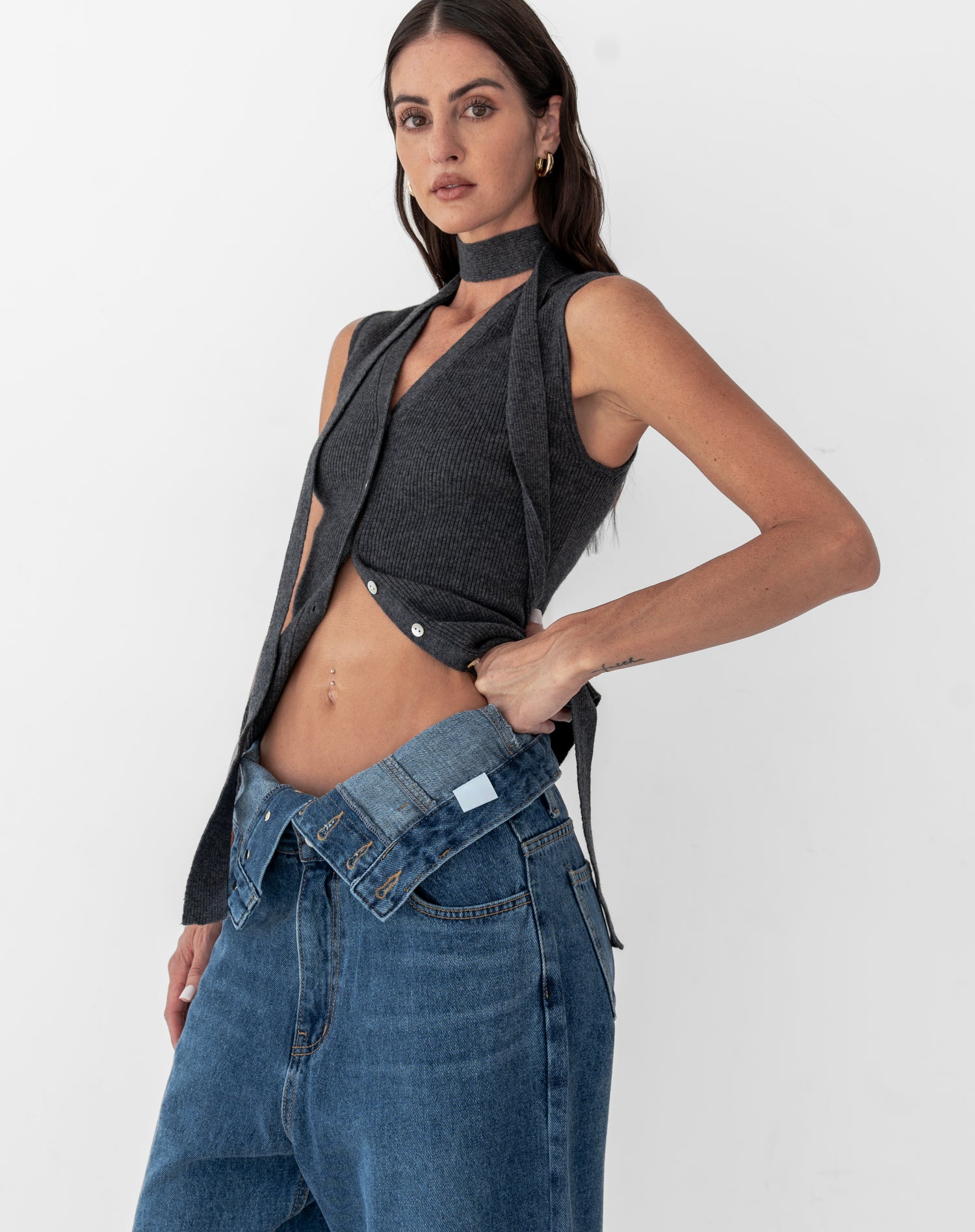 Darcy Knit Vest With A Scarf, Charcoal