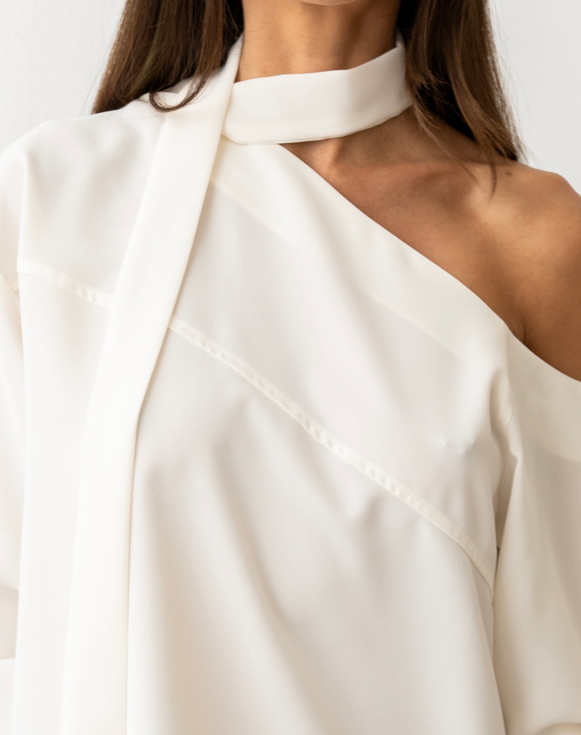 Nolan Asymmetrical Off Shoulder Scarf Blouse, White