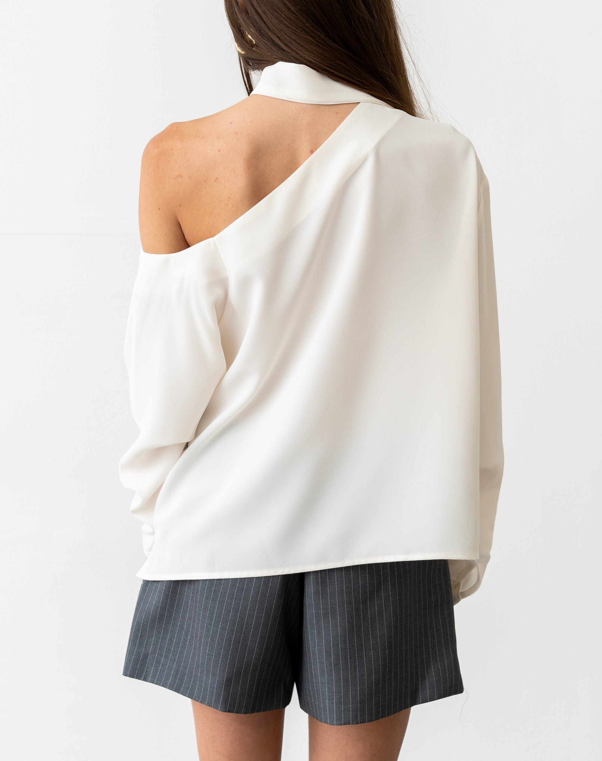 Nolan Asymmetrical Off Shoulder Scarf Blouse, White