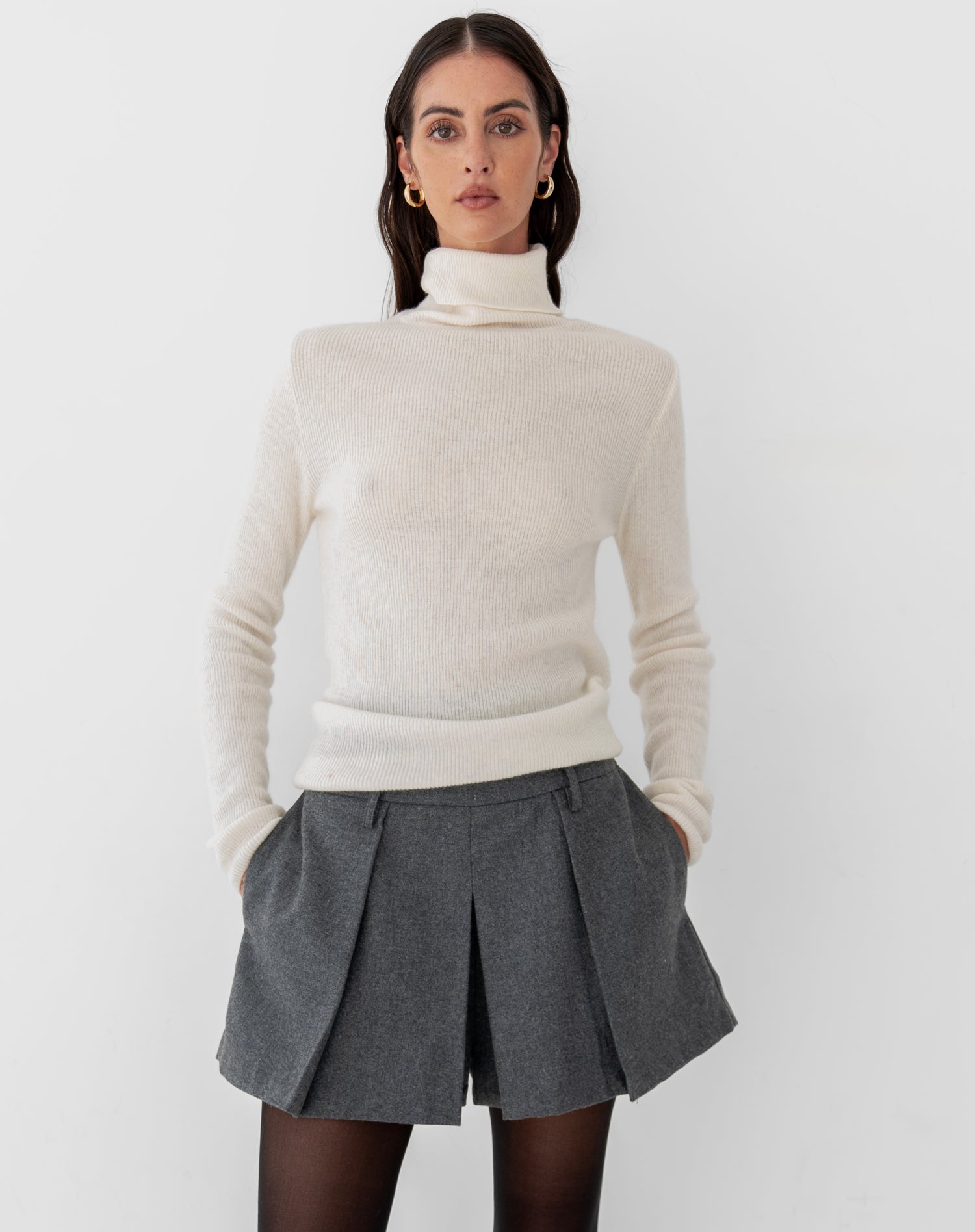 Harvey Pleated Skort Shorts, Grey