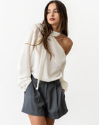 Nolan Asymmetrical Off Shoulder Scarf Blouse, White