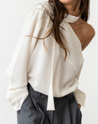 Nolan Asymmetrical Off Shoulder Scarf Blouse, White