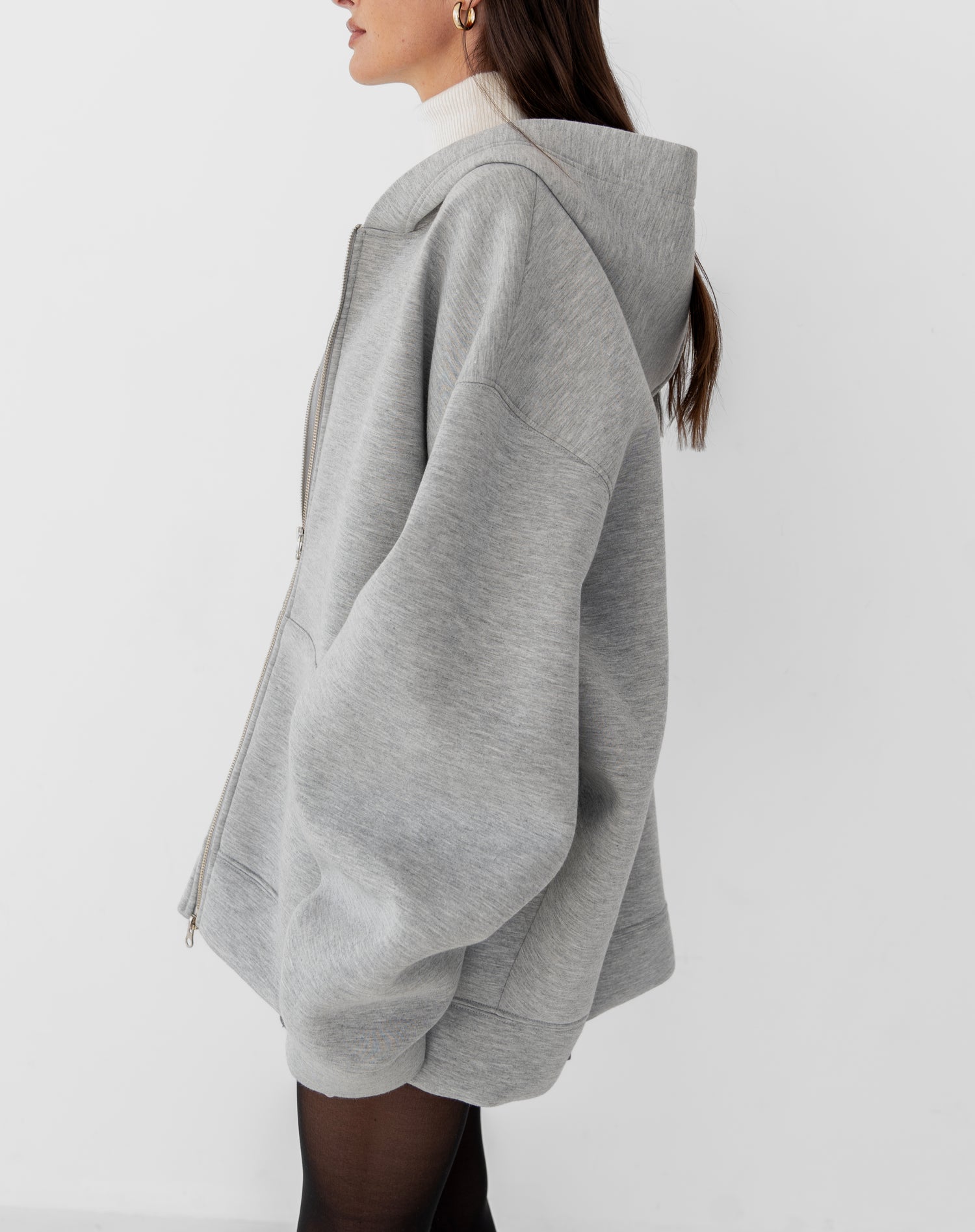 Blair Oversized Scuba Zip Up Sweatshirt, Grey