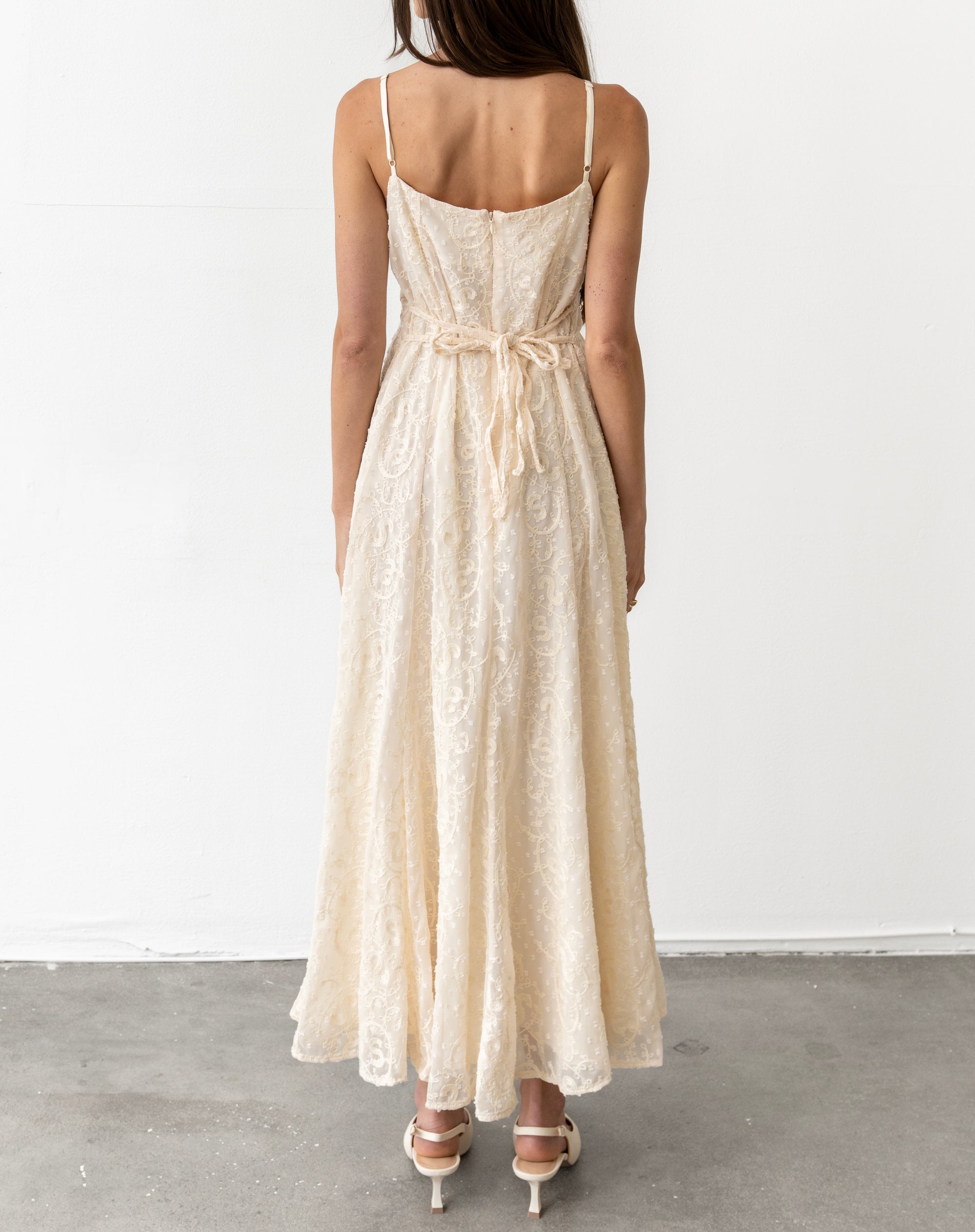 Evie Lace Flared Maxi Dress, Ivory