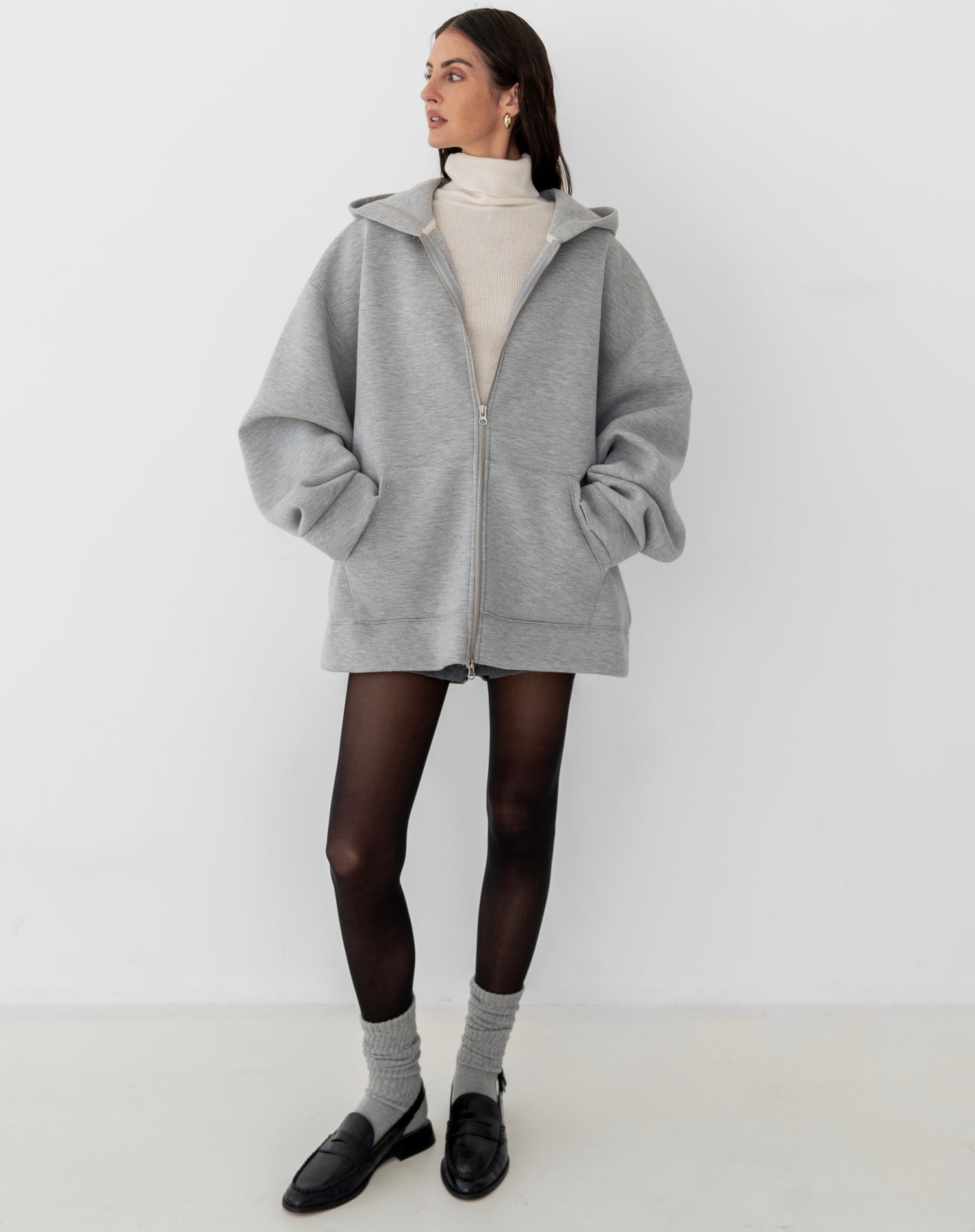 Blair Oversized Scuba Zip Up Sweatshirt, Grey