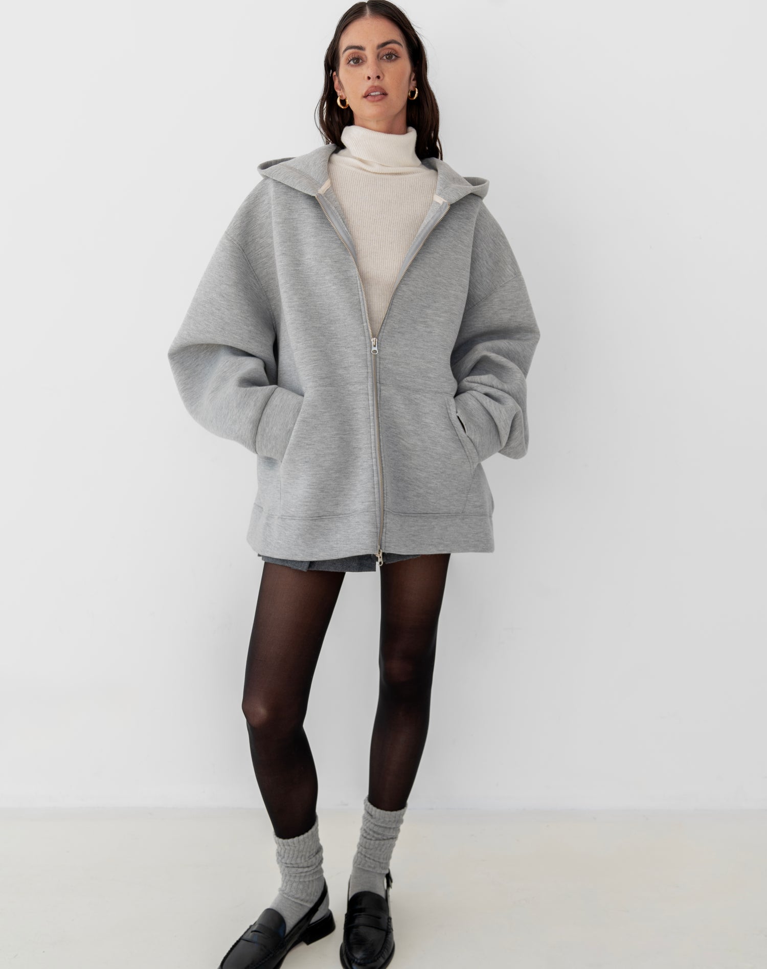 Blair Oversized Scuba Zip Up Sweatshirt, Grey