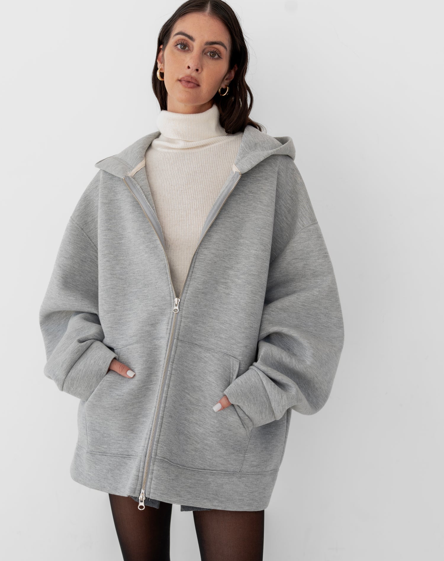 Blair Oversized Scuba Zip Up Sweatshirt, Grey