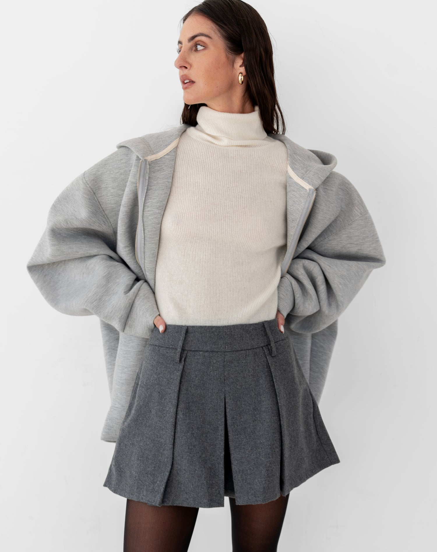 Blair Oversized Scuba Zip Up Sweatshirt, Grey