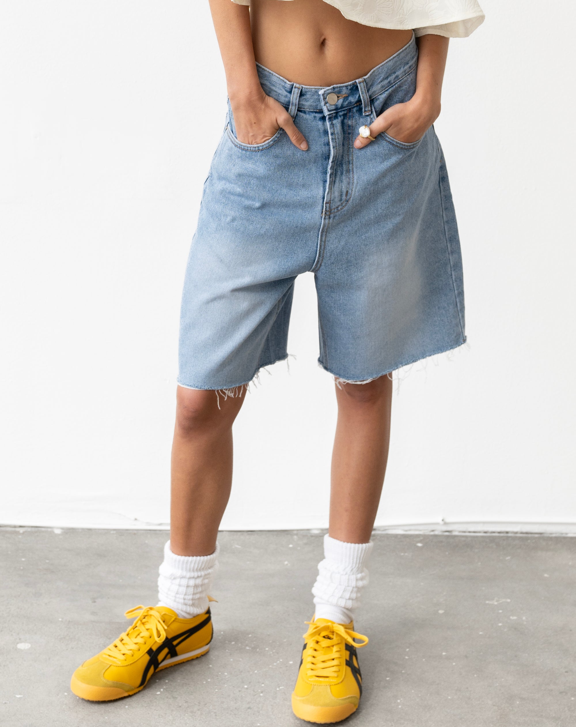 Hailey High Rise Denim Jorts, Mid Wash