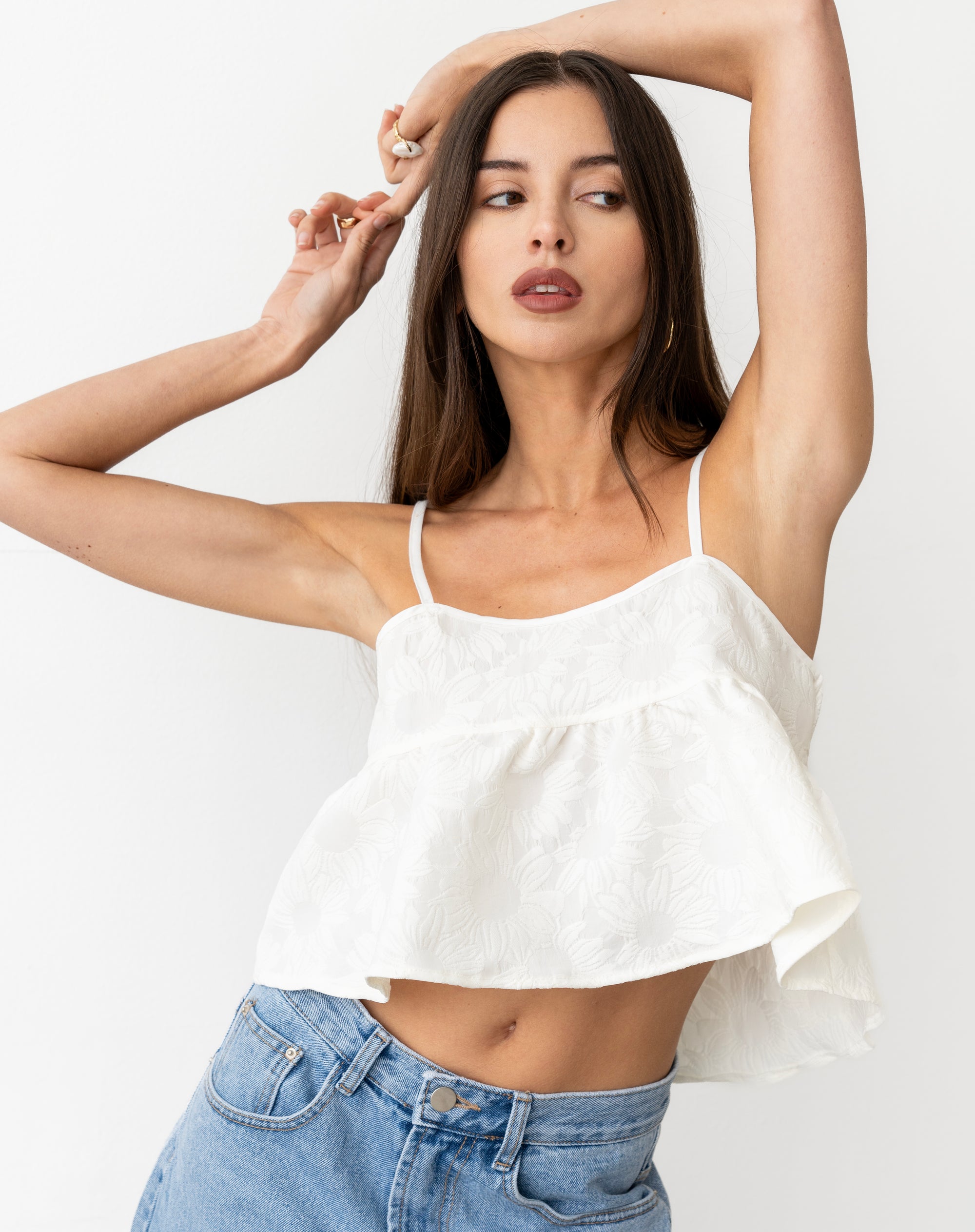 Wyatt Jacquard Sleeveless Crop Top, White