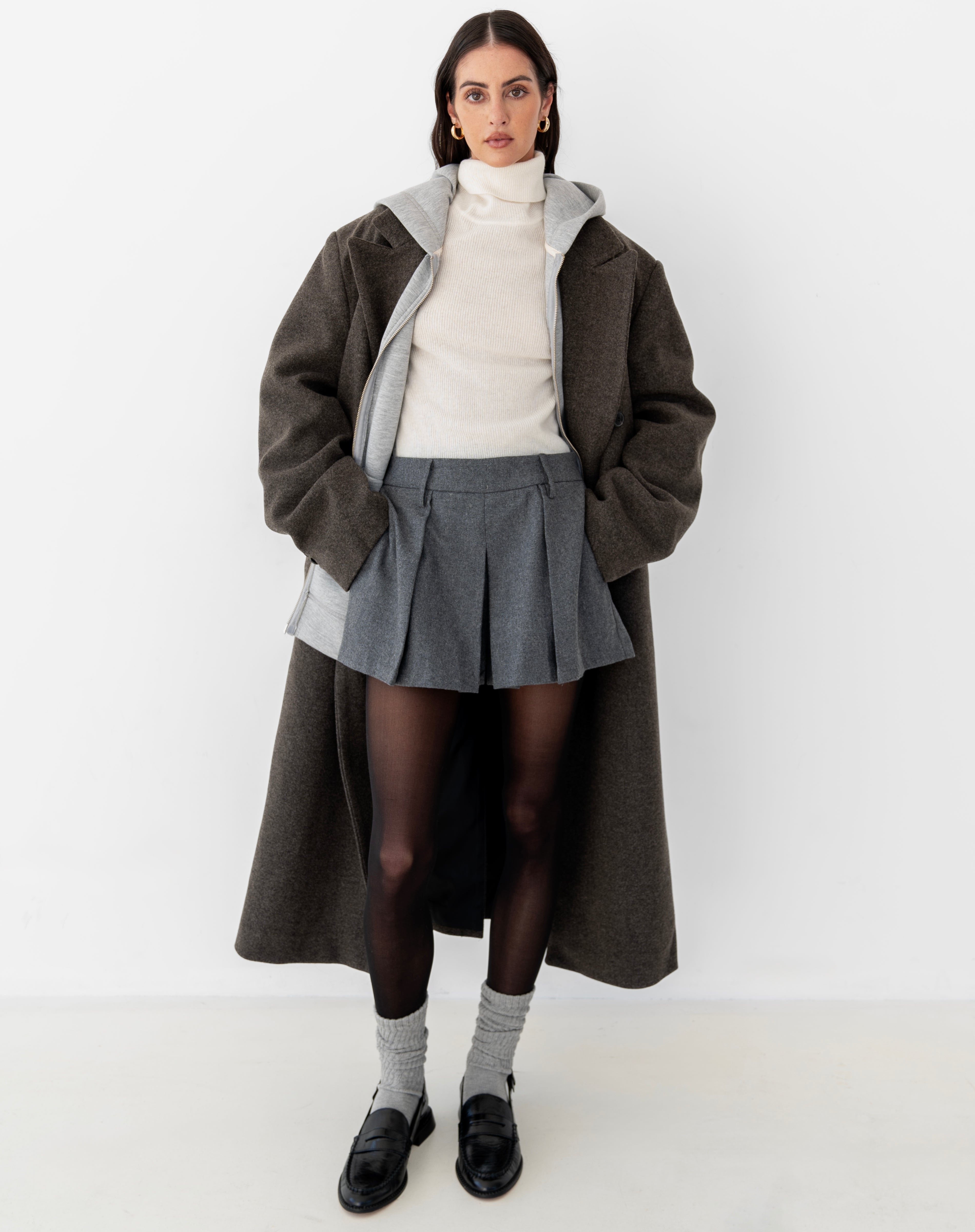 Leif Oversized Double Breasted Coat, Charcoal