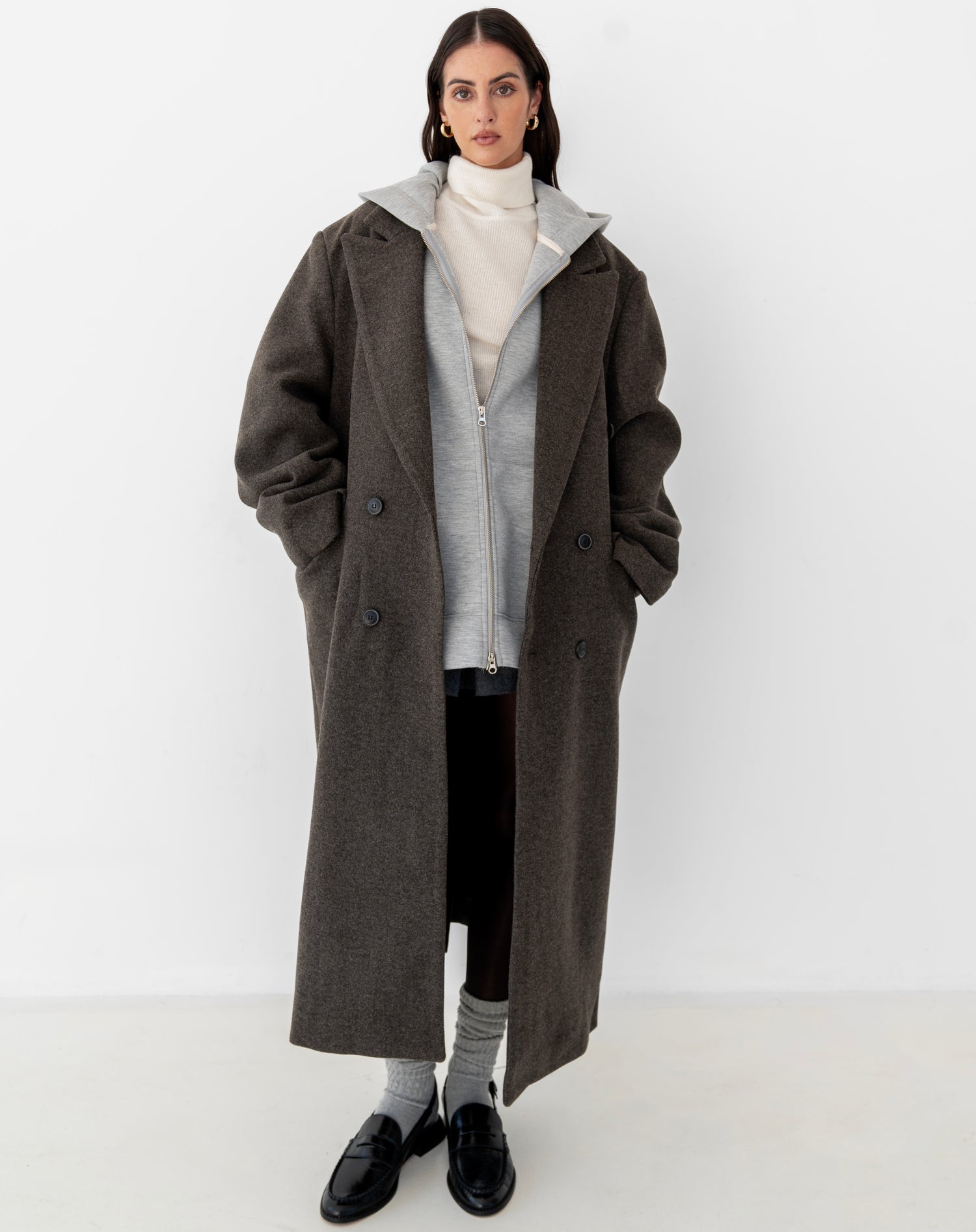 Blair Oversized Scuba Zip Up Sweatshirt, Grey