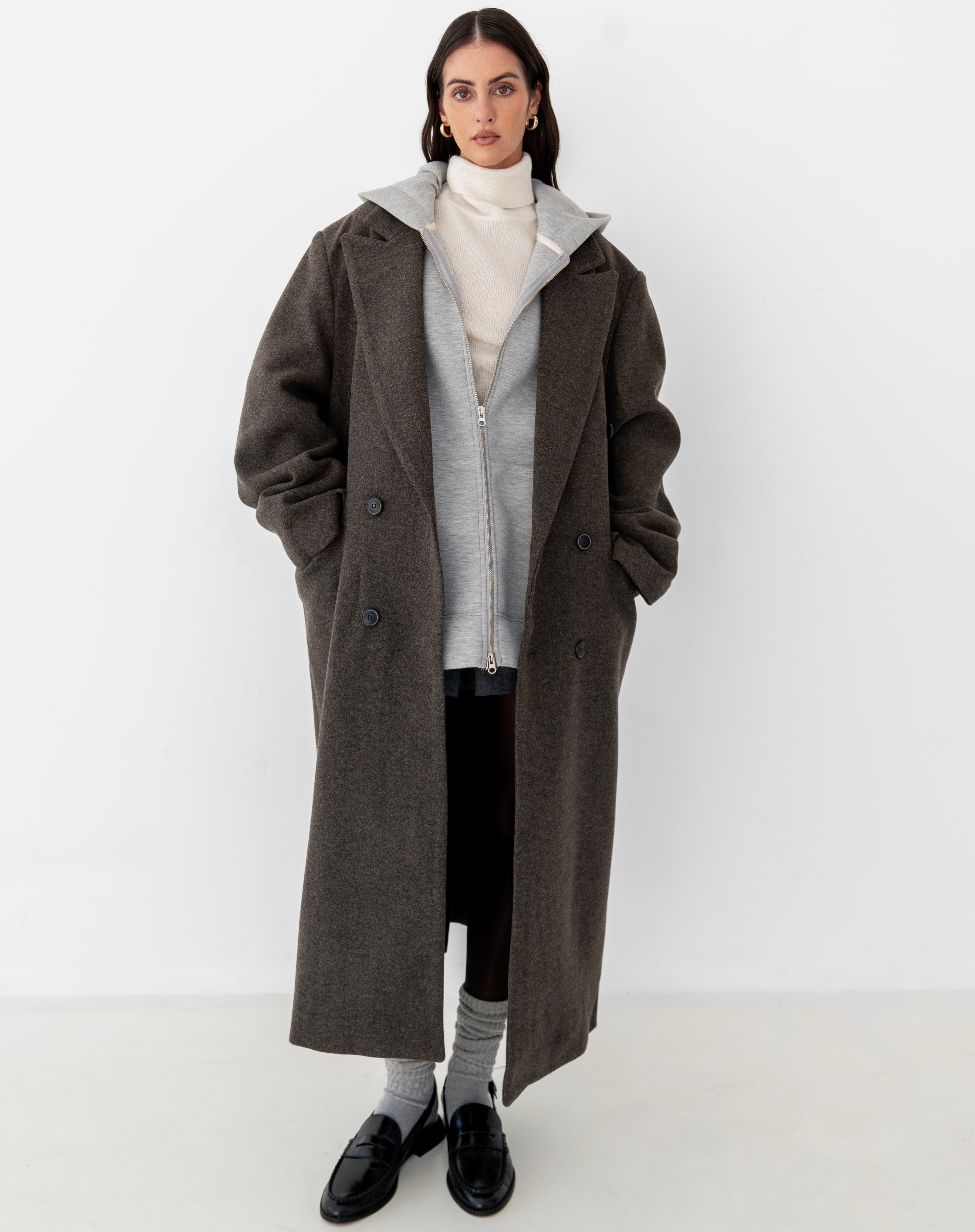 Leif Oversized Double Breasted Coat, Charcoal