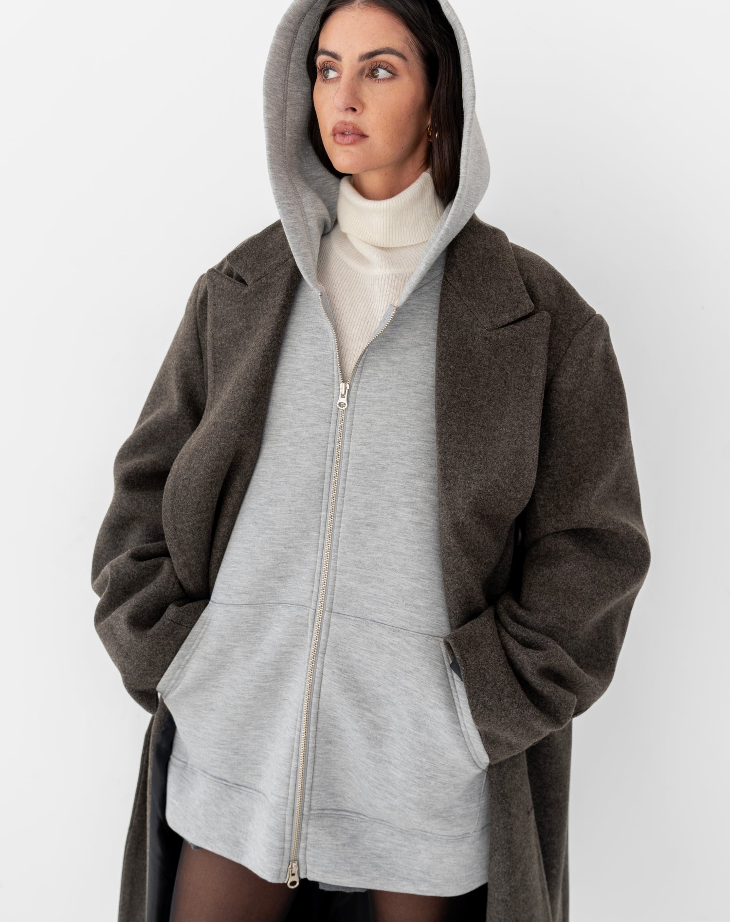 Blair Oversized Scuba Zip Up Sweatshirt, Grey