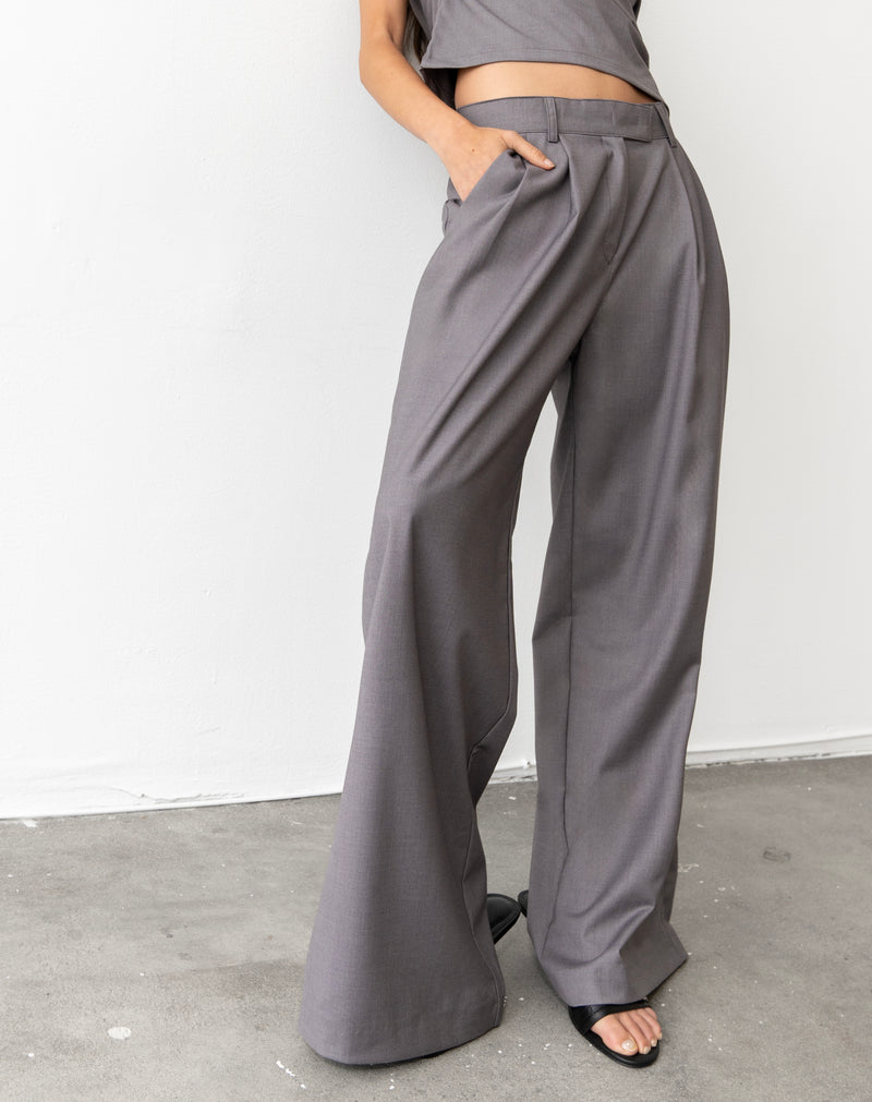 Talia Wide Leg Double Pleats Pants, Grey