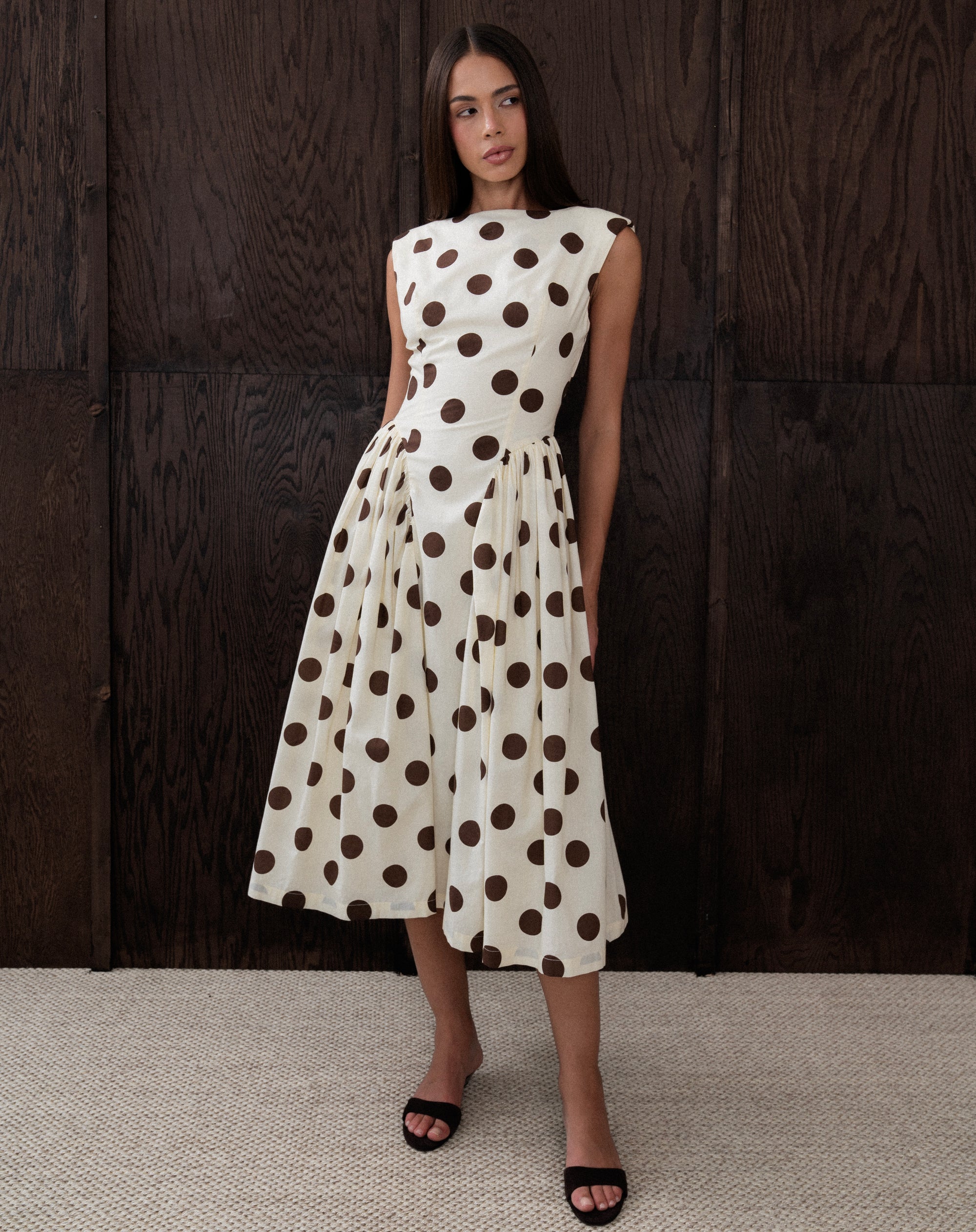 Chloe Dress, Brown Polka