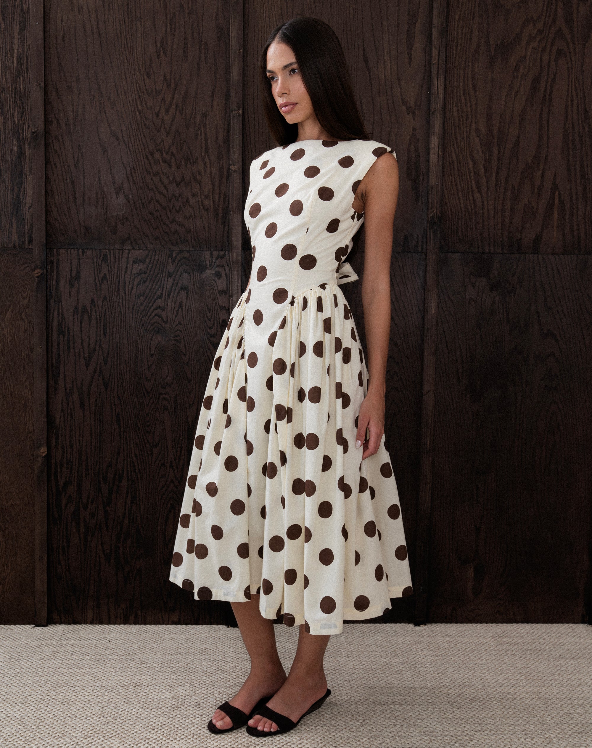 Chloe Dress, Brown Polka