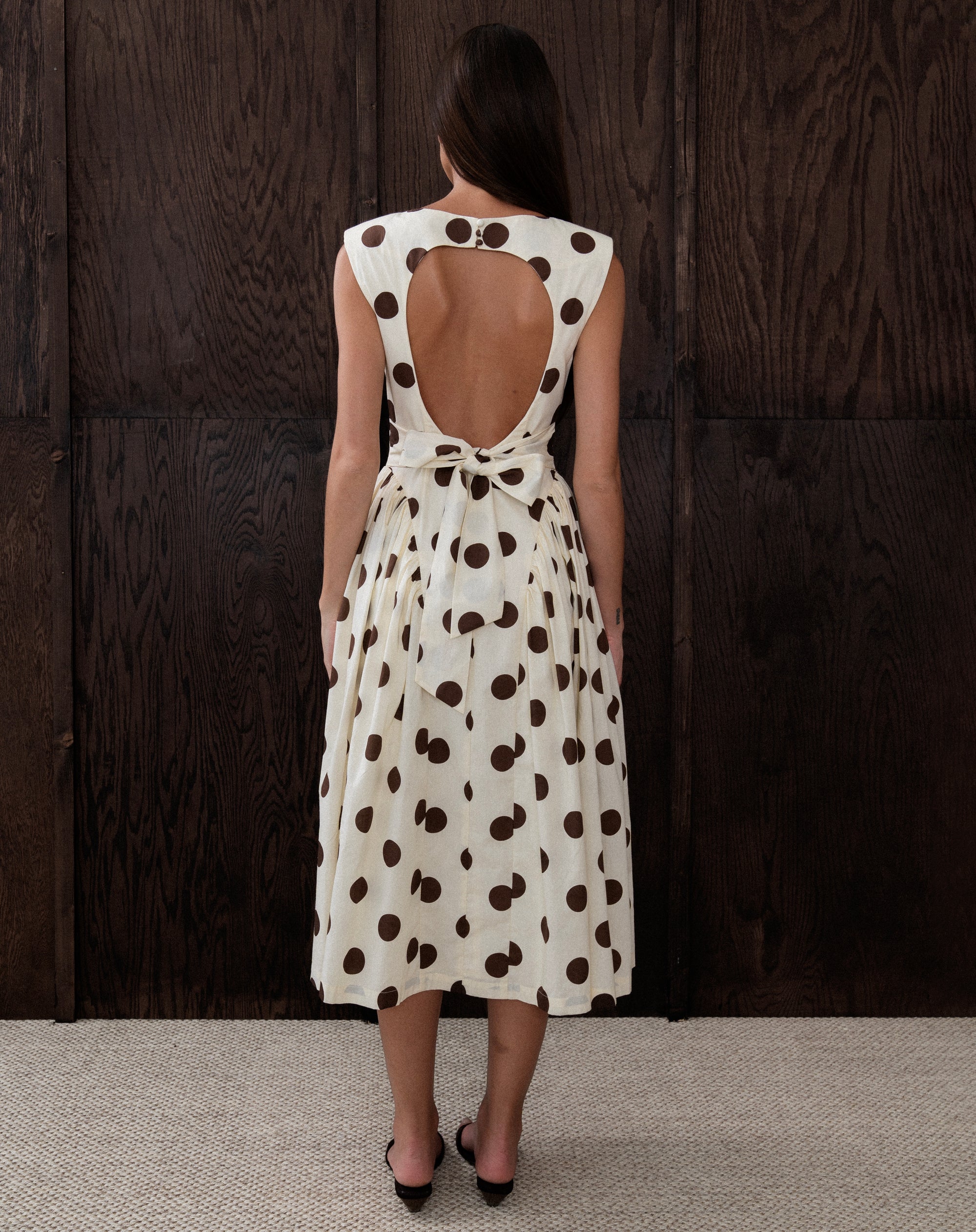 Chloe Dress, Brown Polka