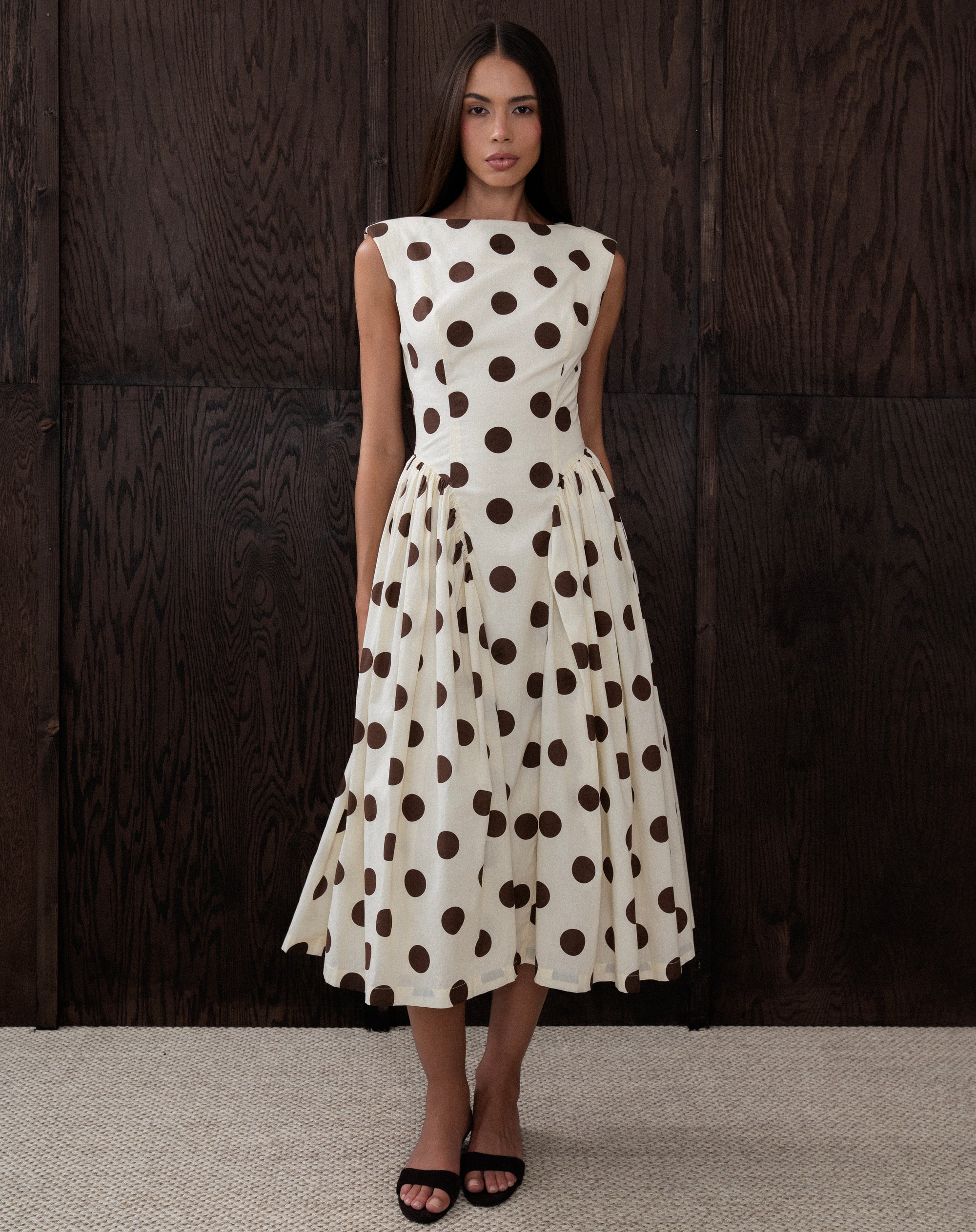 Chloe Dress, Brown Polka