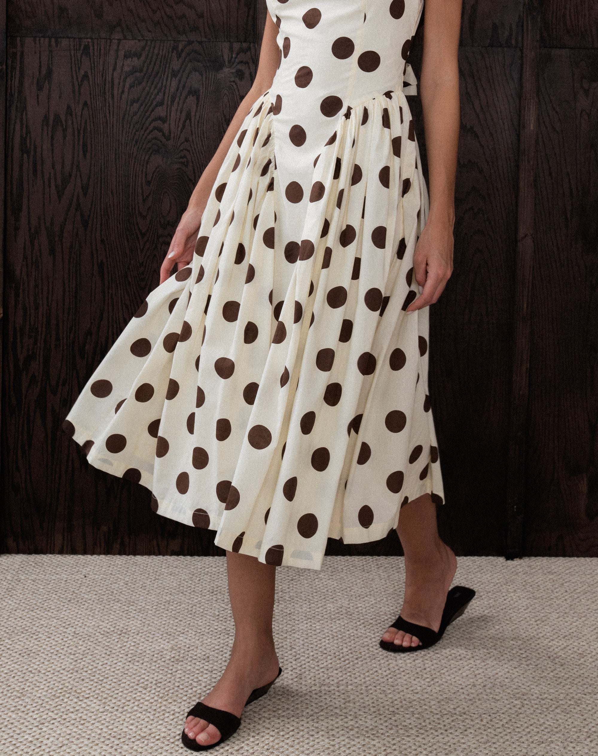 Chloe Dress, Brown Polka