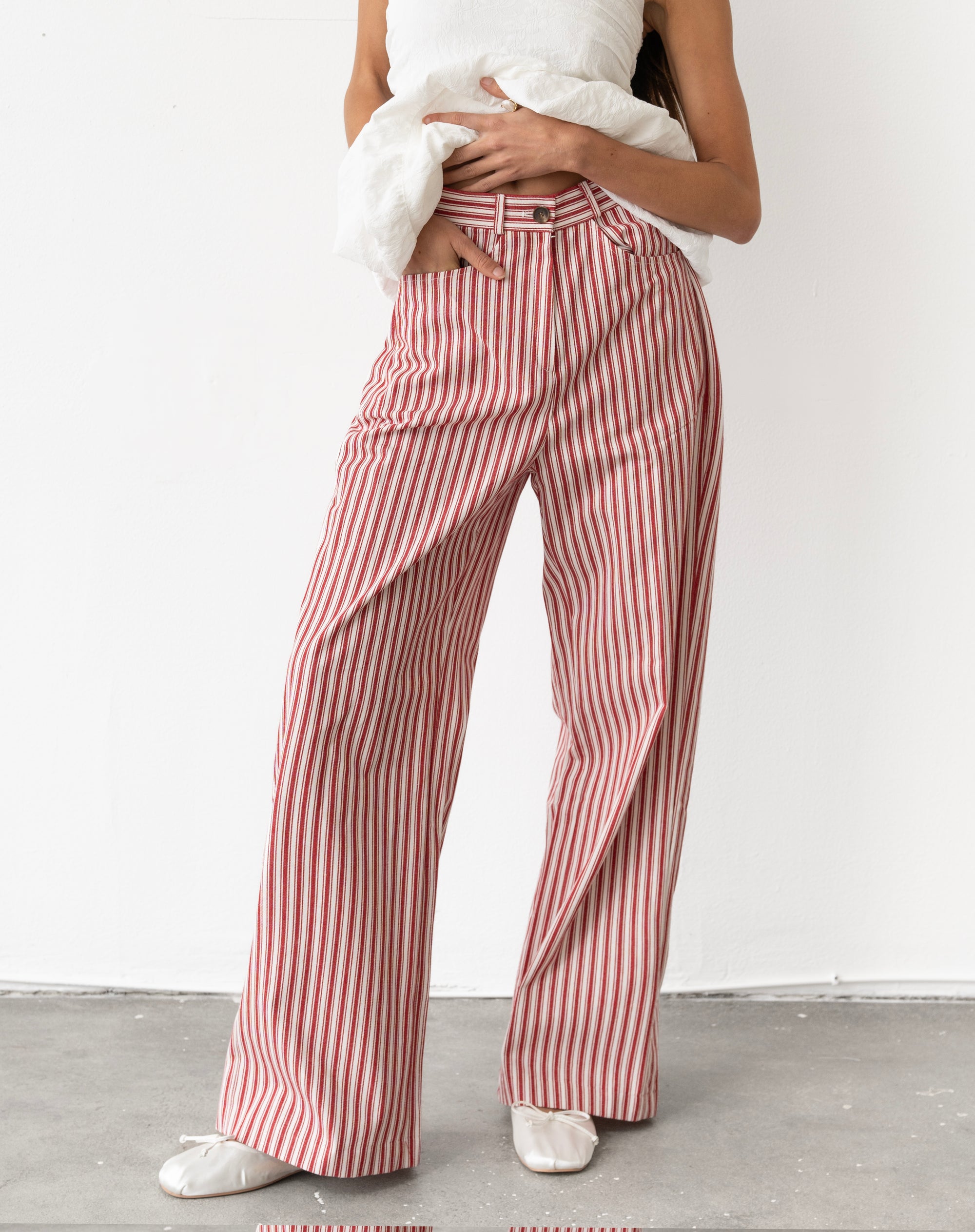 Isabella Straight Leg Striped Pants, Red