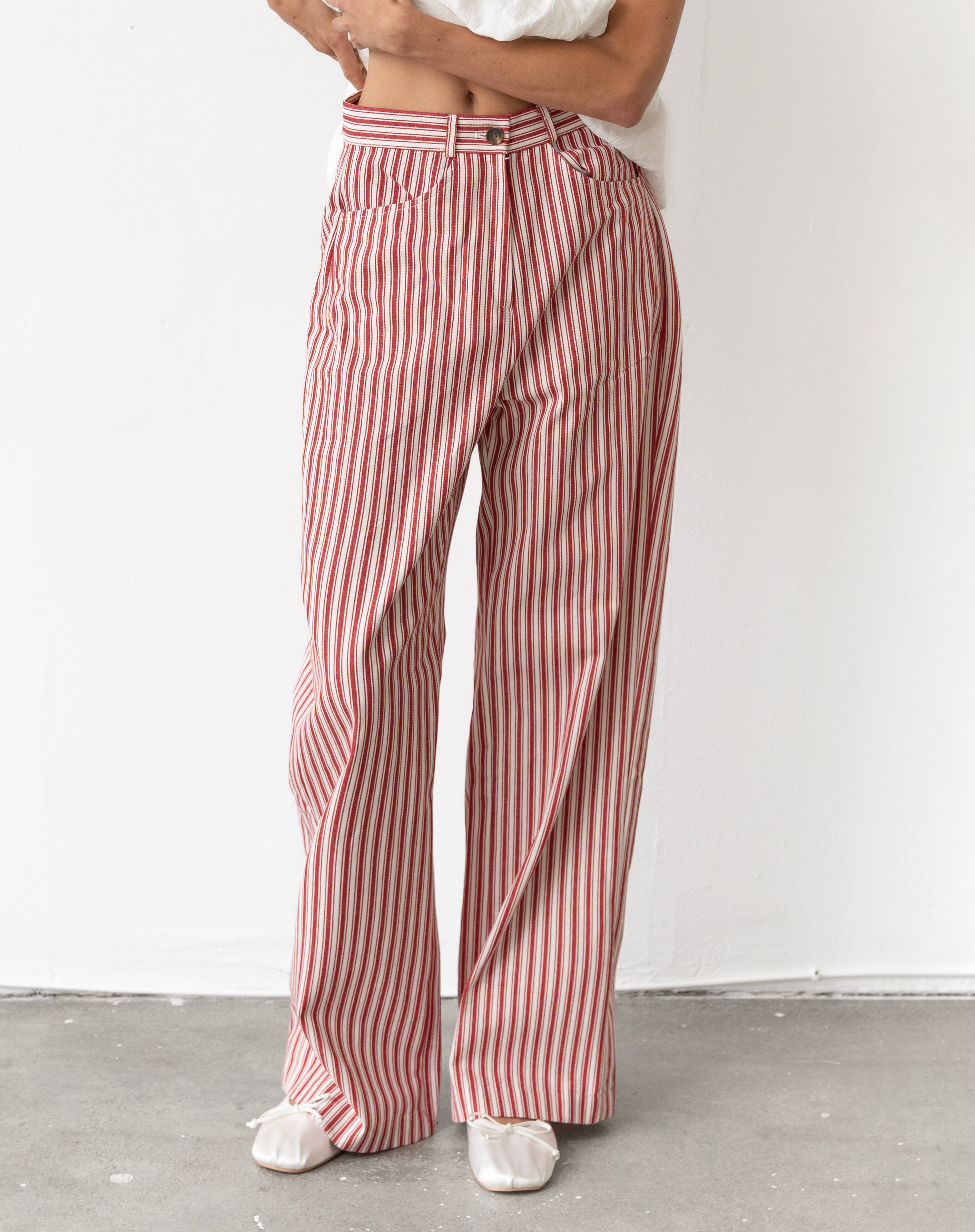 Isabella Straight Leg Striped Pants, Red