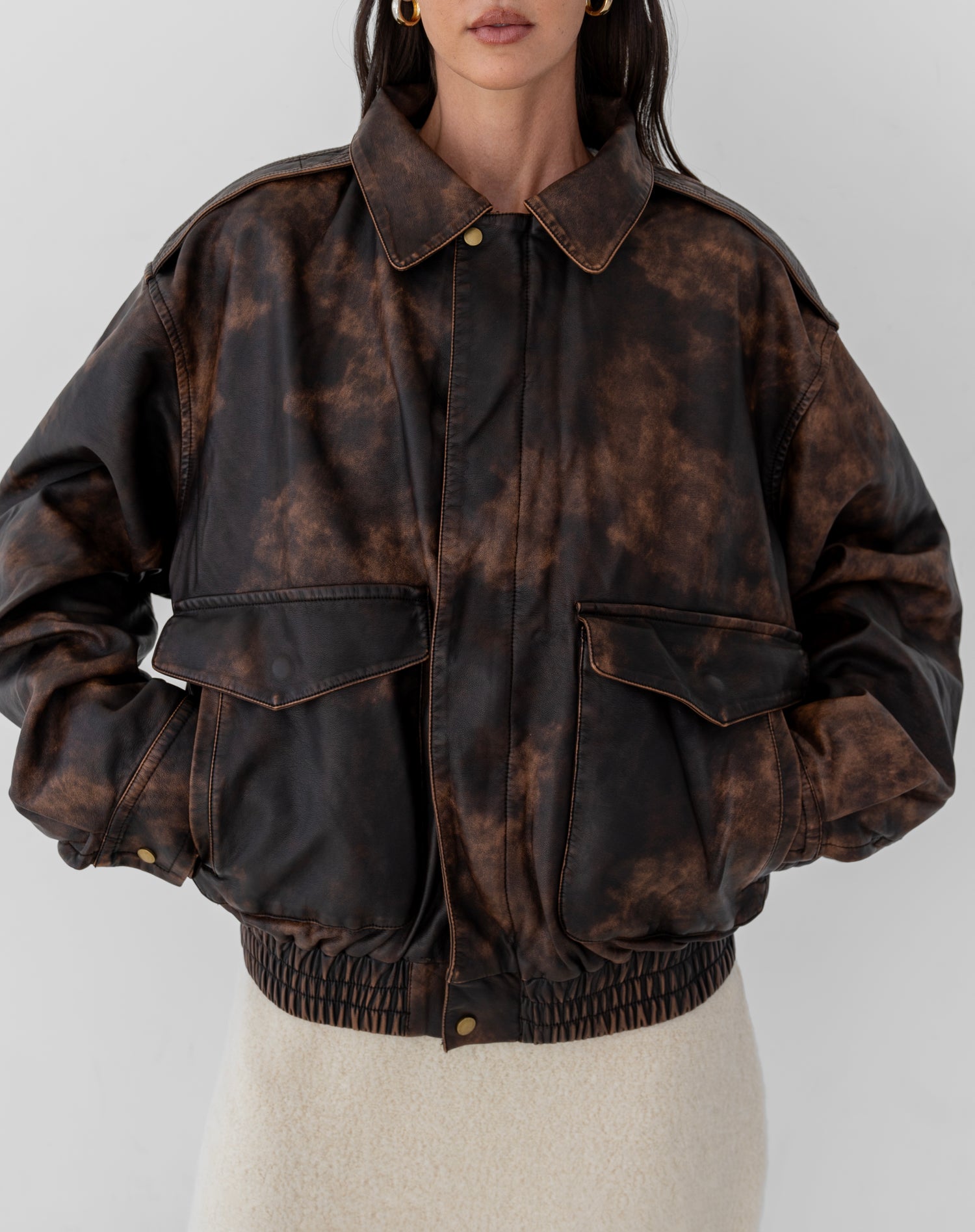 Easton Vegan Faded Leather Aviation Jacket, Faded Brown