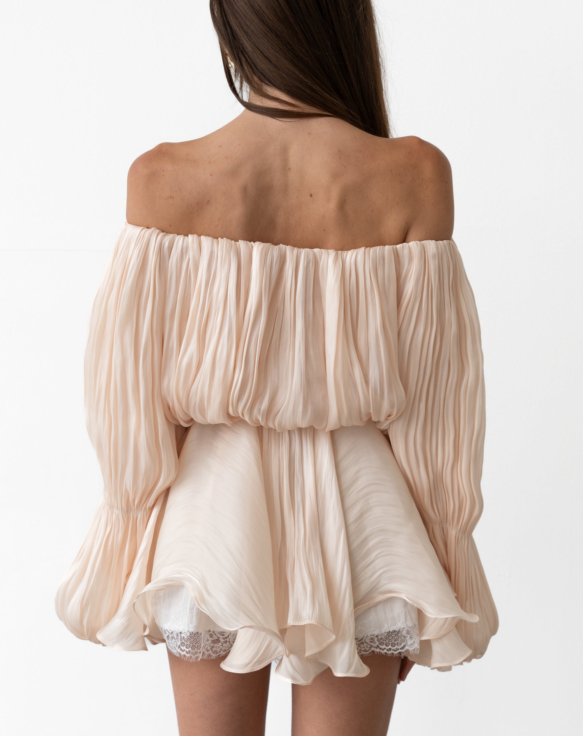 Elora Off Shoulder Gathering Blouse Top, Peach