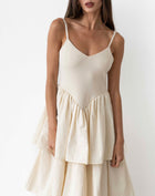 Andrea Basque Low Waist Dress, Ivory