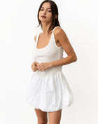 Ellis Low Waist Puffed Hem Dress, White