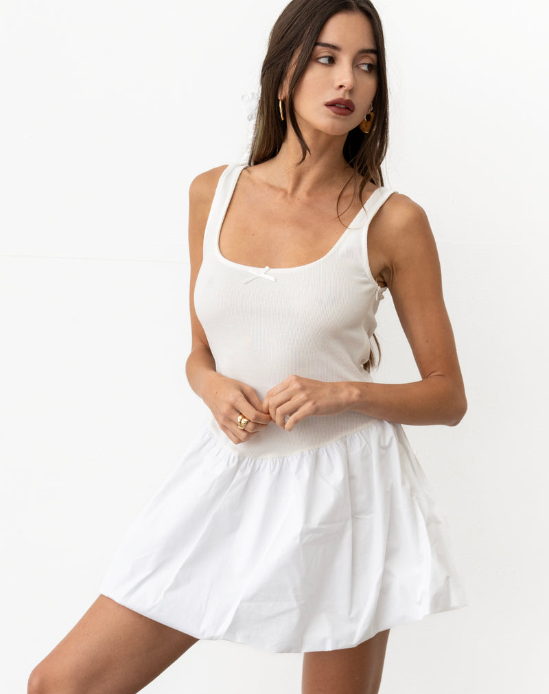 Ellis Low Waist Puffed Hem Dress, White