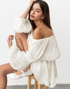 Elora Off Shoulder Gathering Blouse Top, White