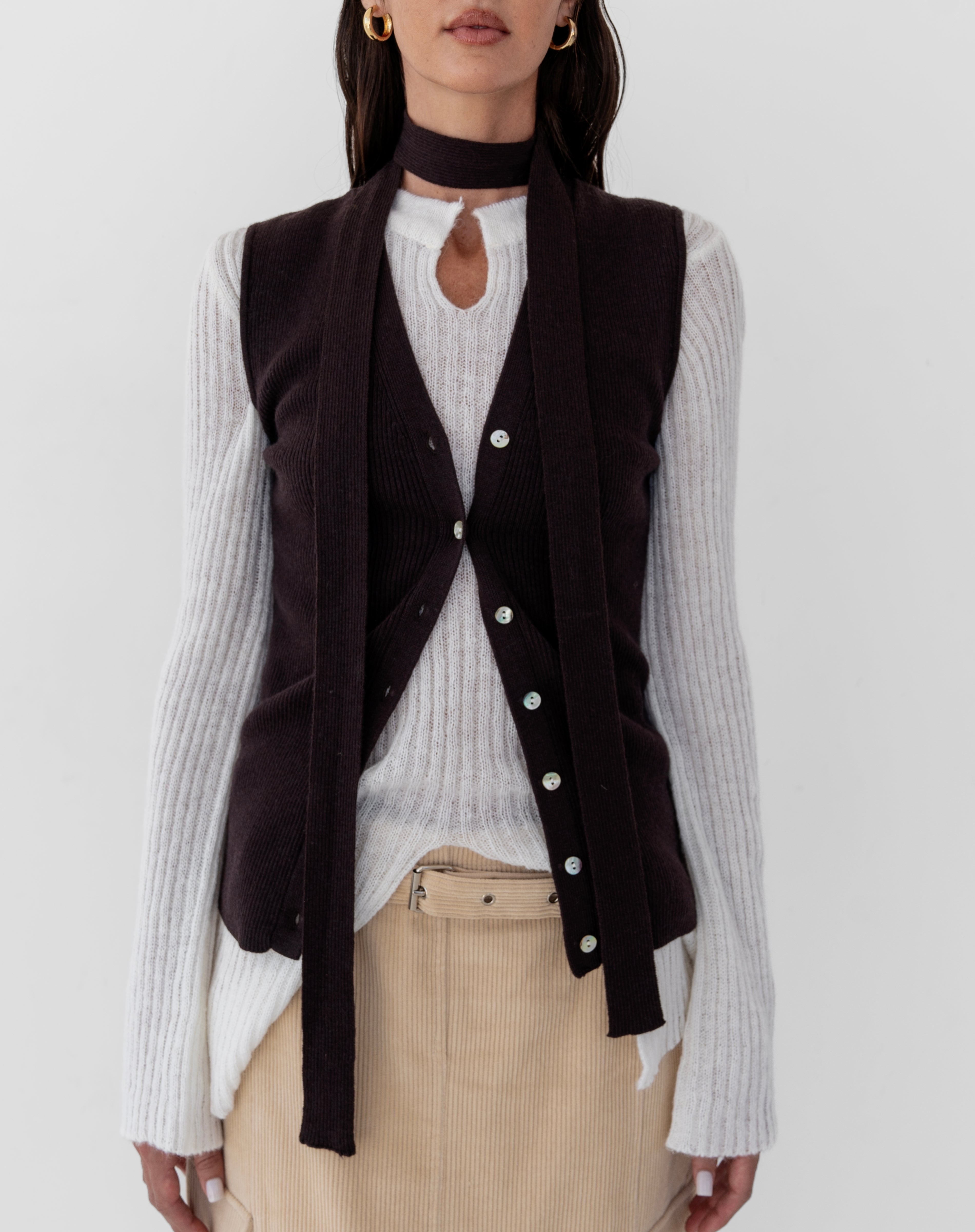 Darcy Knit Vest With A Scarf, Chocolate