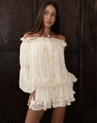 Blusa fruncida con hombros descubiertos Elora, color melocotón