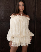 Blusa fruncida con hombros descubiertos Elora, color melocotón