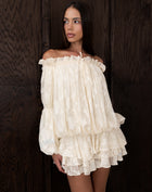 Blusa fruncida con hombros descubiertos Elora, color melocotón