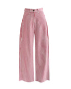 Isabella Straight Leg Striped Pants, Red